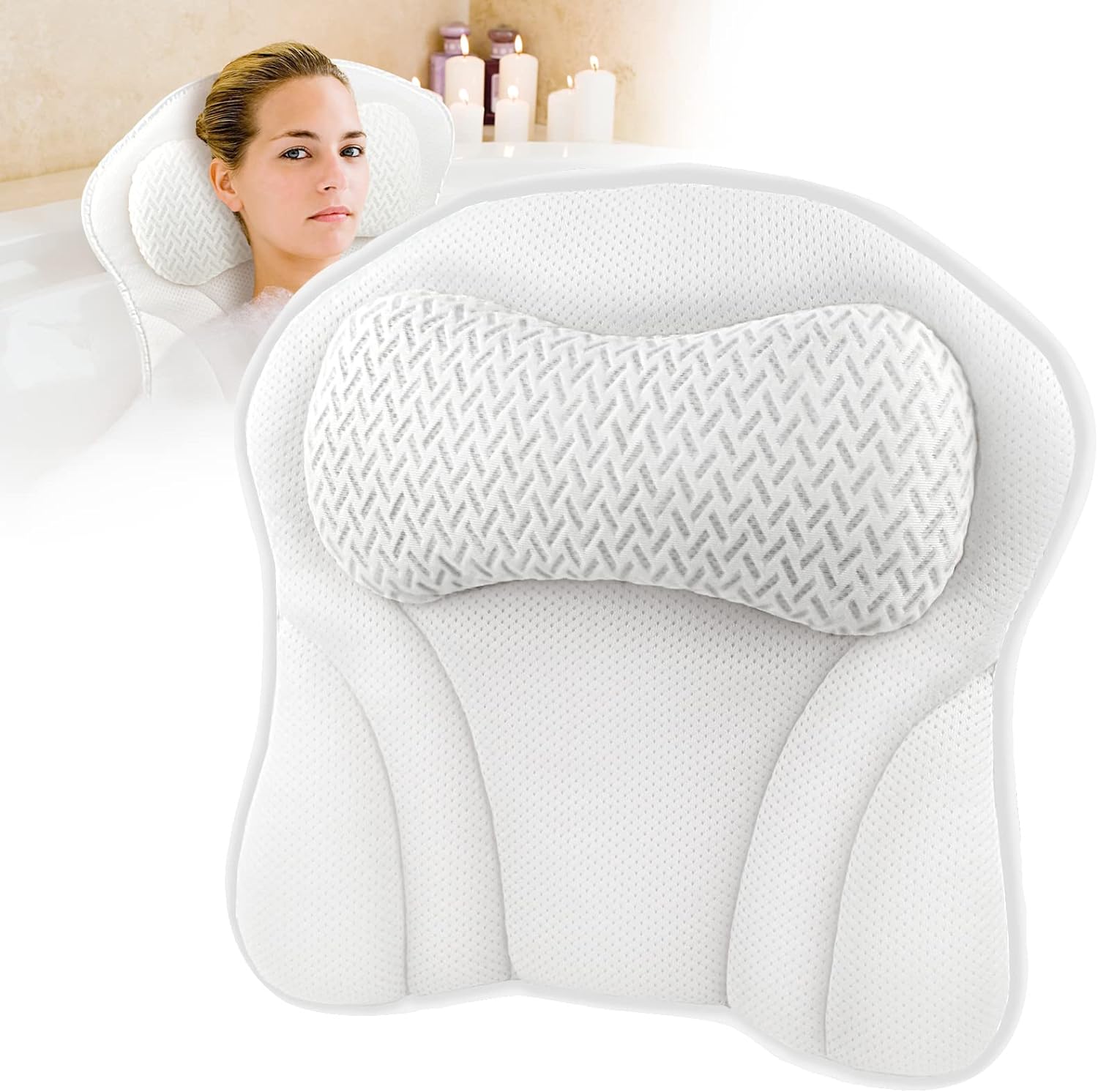 3D Mesh Bath Pillow Spa Pillow Head Rest for Hot Tub Bathtub with 6 Suction Cup 