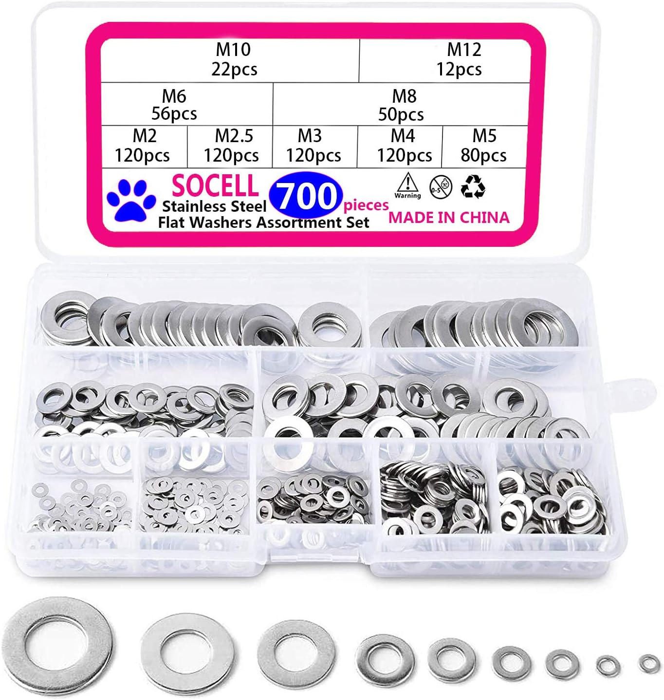 580pcs 9 Size Stainless Steel Washers Metric Flat Washers Screw Accessories Set 