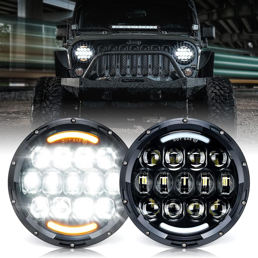 Xprite 7" 90W LED Headlight & Fog Light Combo w/ Red Halo For Jeep 07-18 JK 
