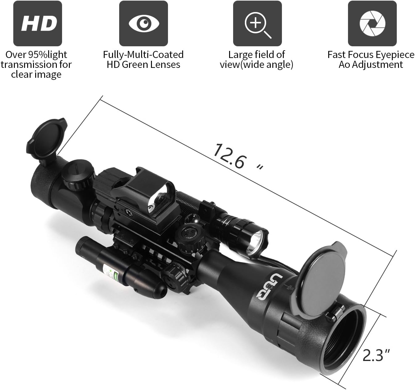 2.5-10X40 Hunting Holographic Tactical Rifle Scope w/ Green Laser Mini Sights