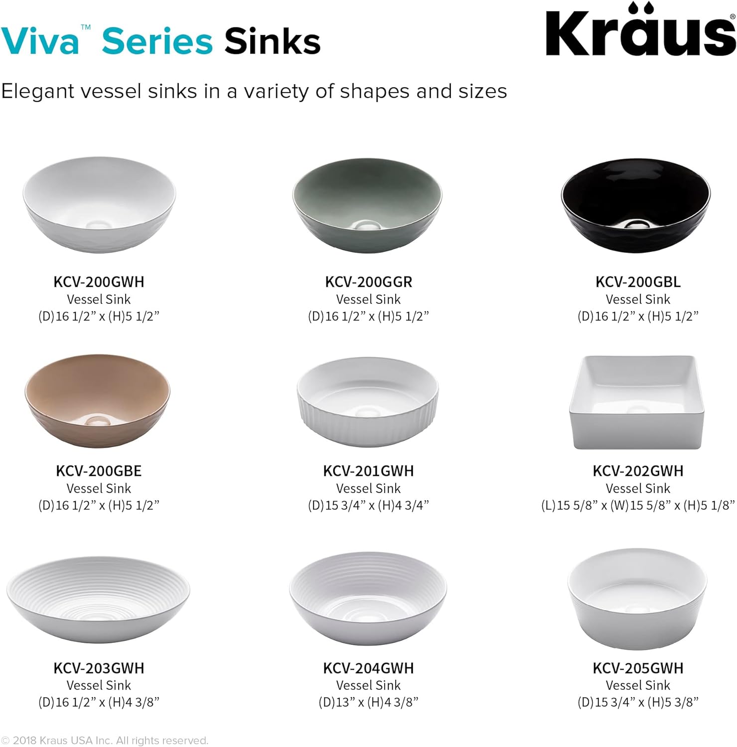 Kraus KCV-205GWH Viva Bathroom Vessel Sink H D x 5.38 in White 15.75 in