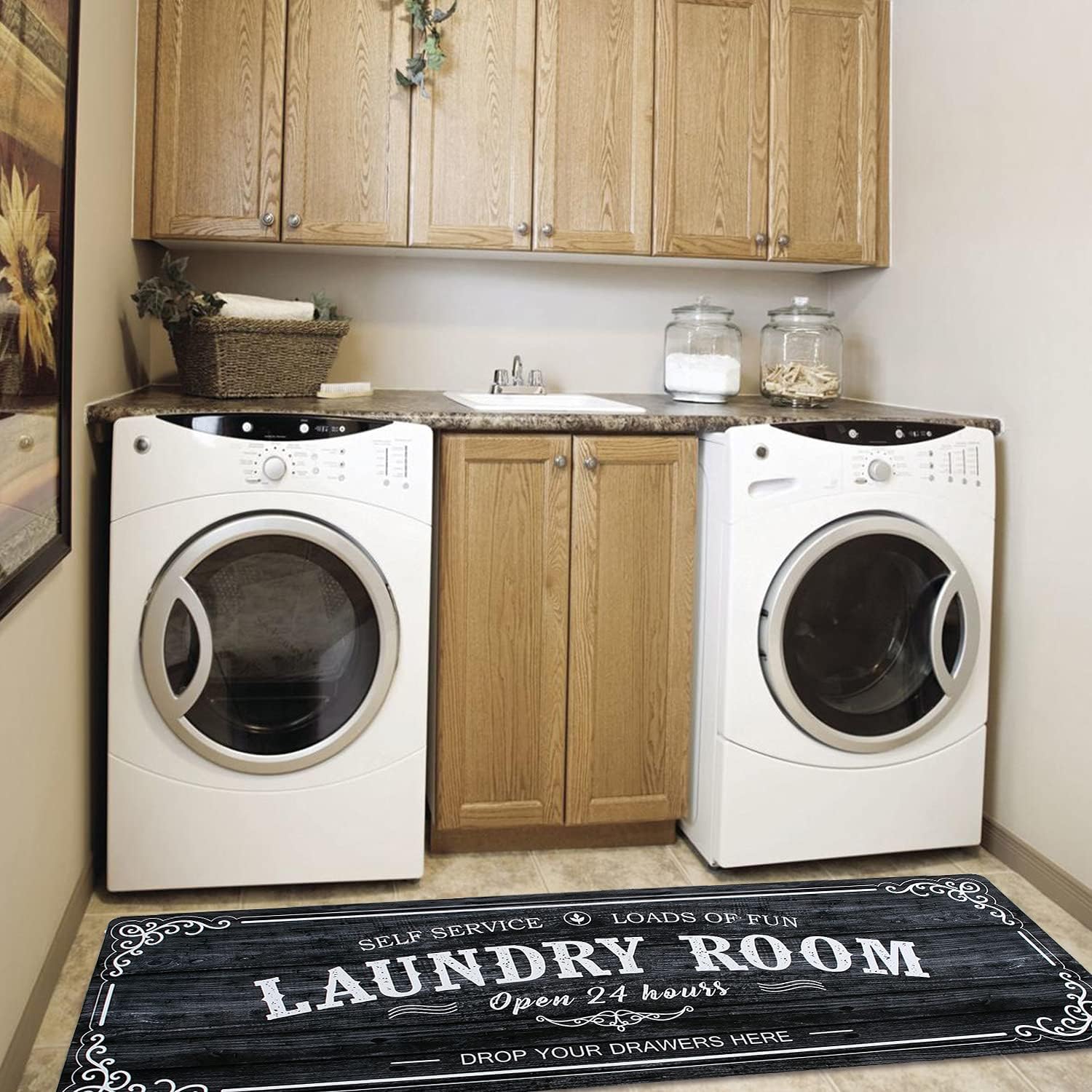 Ottomanson Laundry Mat Runner Rug Laundry Room Blue Bathroom,20"X59" Kitchen 