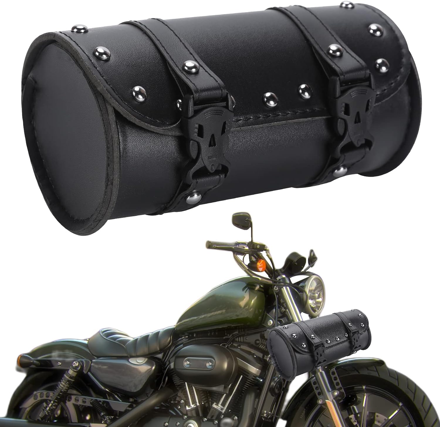 Motorcycle Handlebar Sissy Bar Tool Bag Waterproof Fork Roll Barrel Bag 