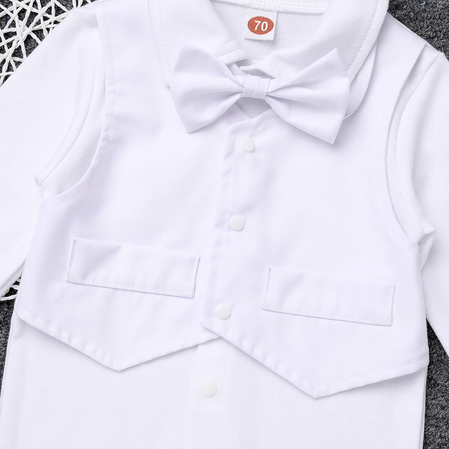 Baby Boy Smart Shirt Romper White Body-Vest Bowtie Birthday Christening Clothes 