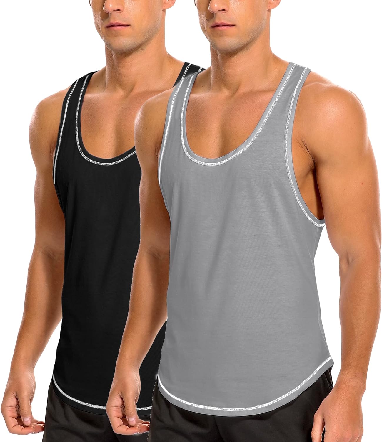 LecGee Mens 2 Pack Gym Workout Tank Top Y-Back Stringer Muscle Tee Fitness Bodybuilding Sleeveless T-Shirt