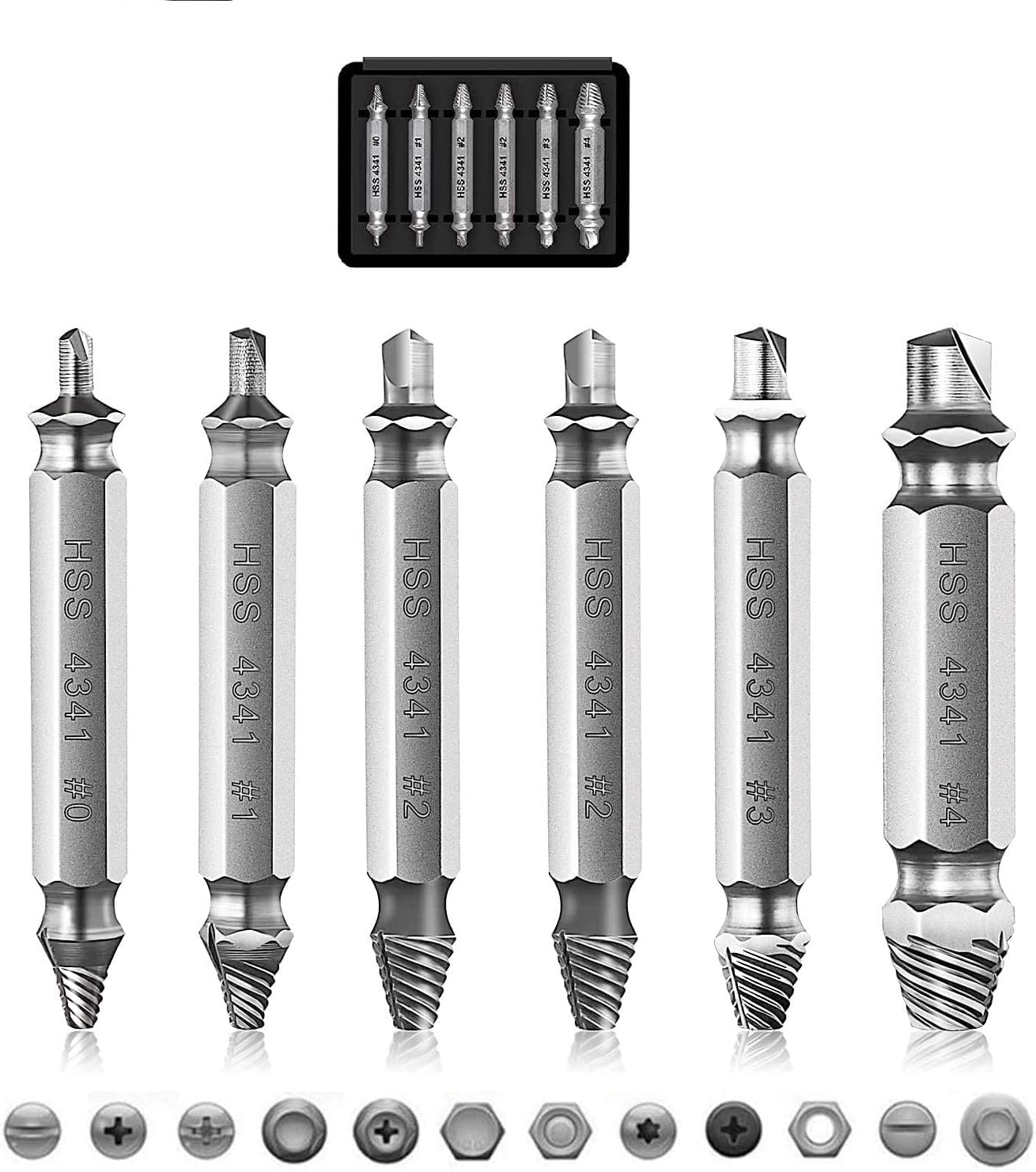 6PCS. High Speed Steel H.S.S 4341 Socket Adapter Screw Removal Set Damaged Stripped Screw Extractor Kit for Broken Screw Extractor Set