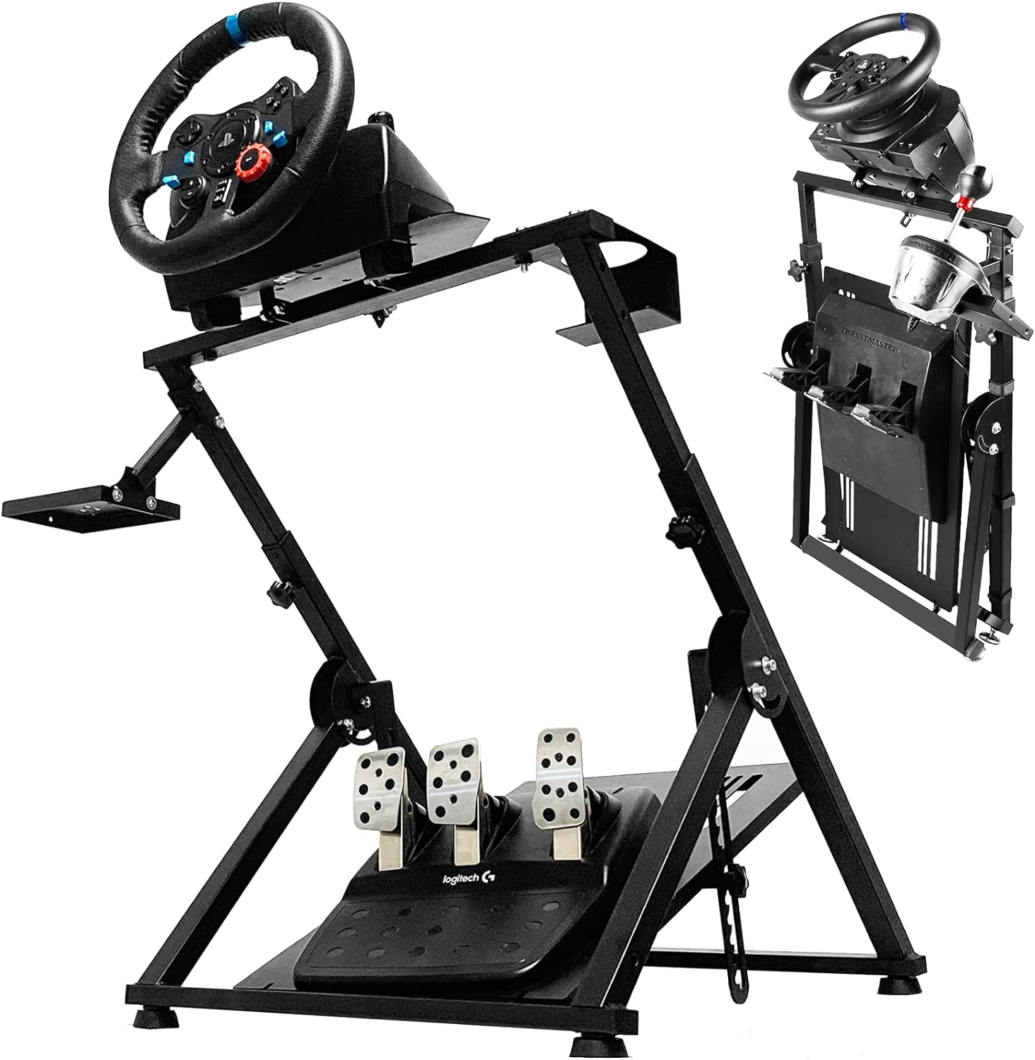 Marada Racing Simulator Cockpit,Racing Steering Wheel Stand Shifter Mount Fit Logitech G25 G29 G37 G920 G923 T300R T500 FANTEC T3PA/TGT Wheel Pedals Seat Not Included 