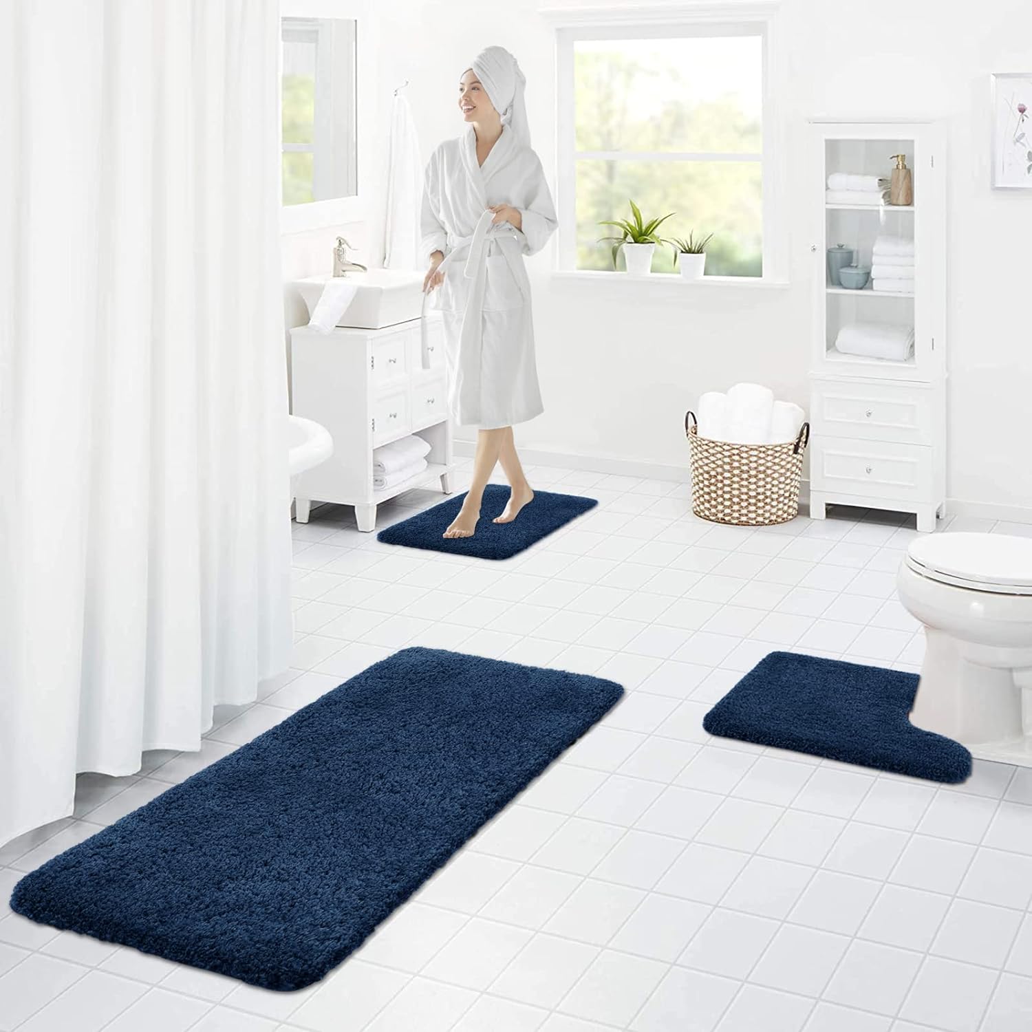 Bathroom Rug Toilet Sets And Shaggy Non Slip Machine Washable Soft Microfiber 