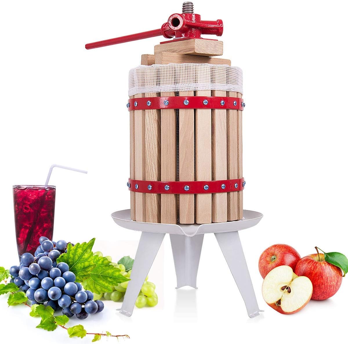 Wooden Manual Apple Fruit Press for Homemade Juice Wine & Cider Making 6 Litre