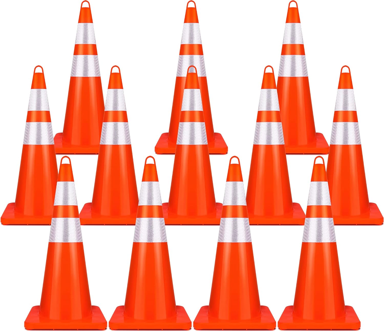 Rayfarmo 28 Inch Traffic Safety Cones,12 Pack Orange PVC Road Parking Cones Driveway Road Parking Unbreakable Construction Cone with Reflective Collars for Traffic Control