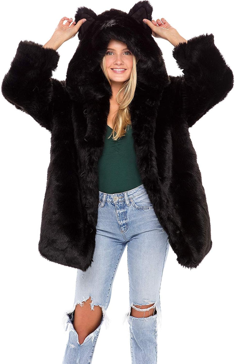 Warm Plush Jacket Alexander Del Rossa Womens Long Faux Fur Coat with Hood