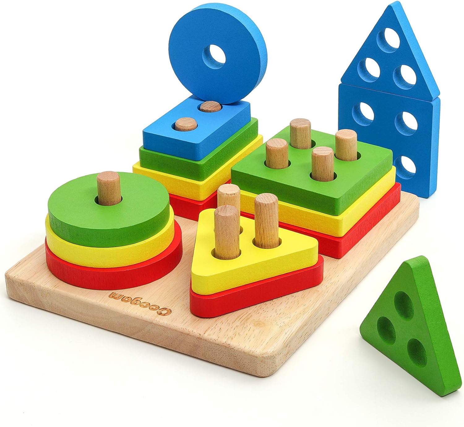 Wooden Geometry Block Puzzle Educational Math Number Sorting Stacking Toys 