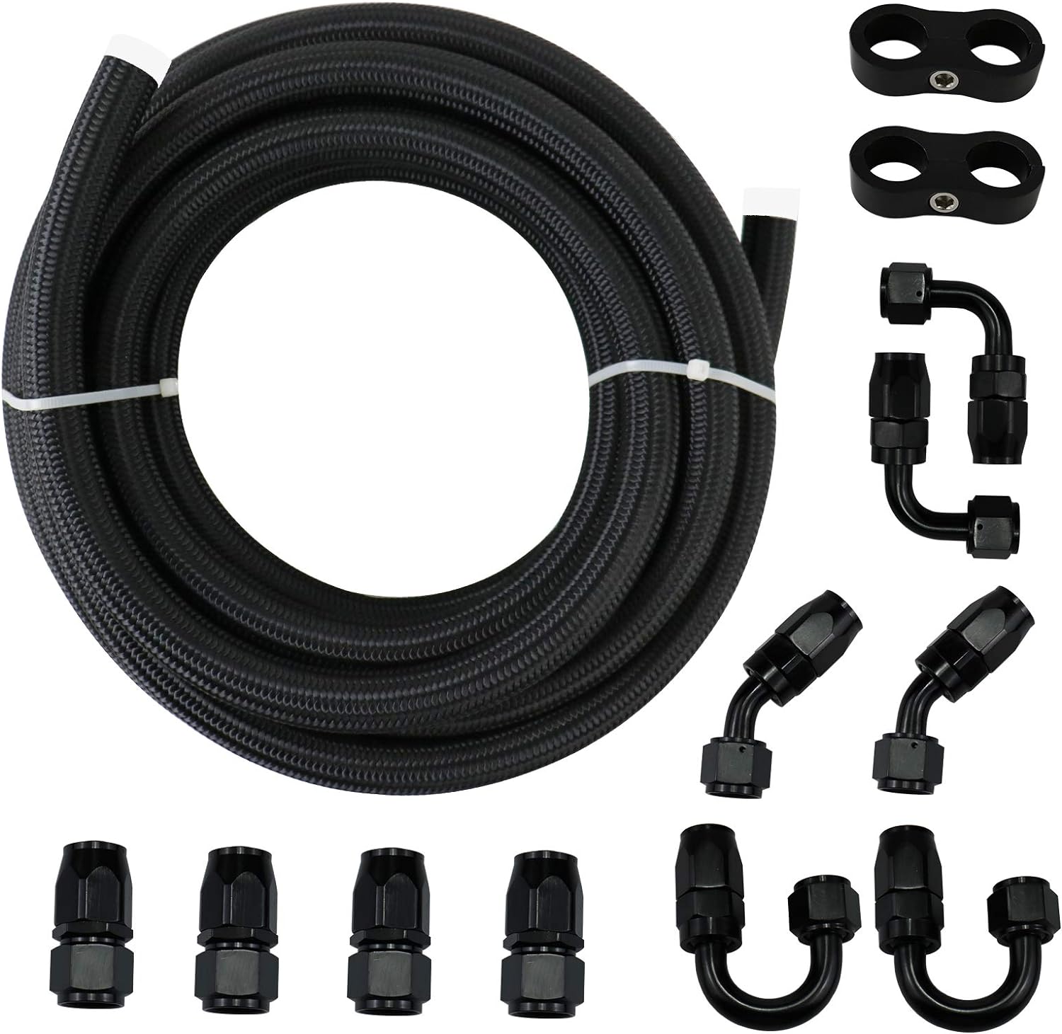 3/8 5/8 Braided Fuel line Kit Oil/Gas/Fuel Hose Line Hose End Fitting Adapter