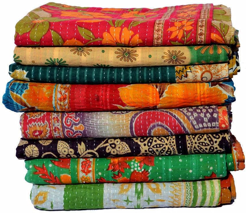 100% Cotton Vintage Kantha Quilt Recycled Indian Sari Quilt Handmade Kantha Bedsheet Home Decor High Quality Designer Ralli Cotton Blanket