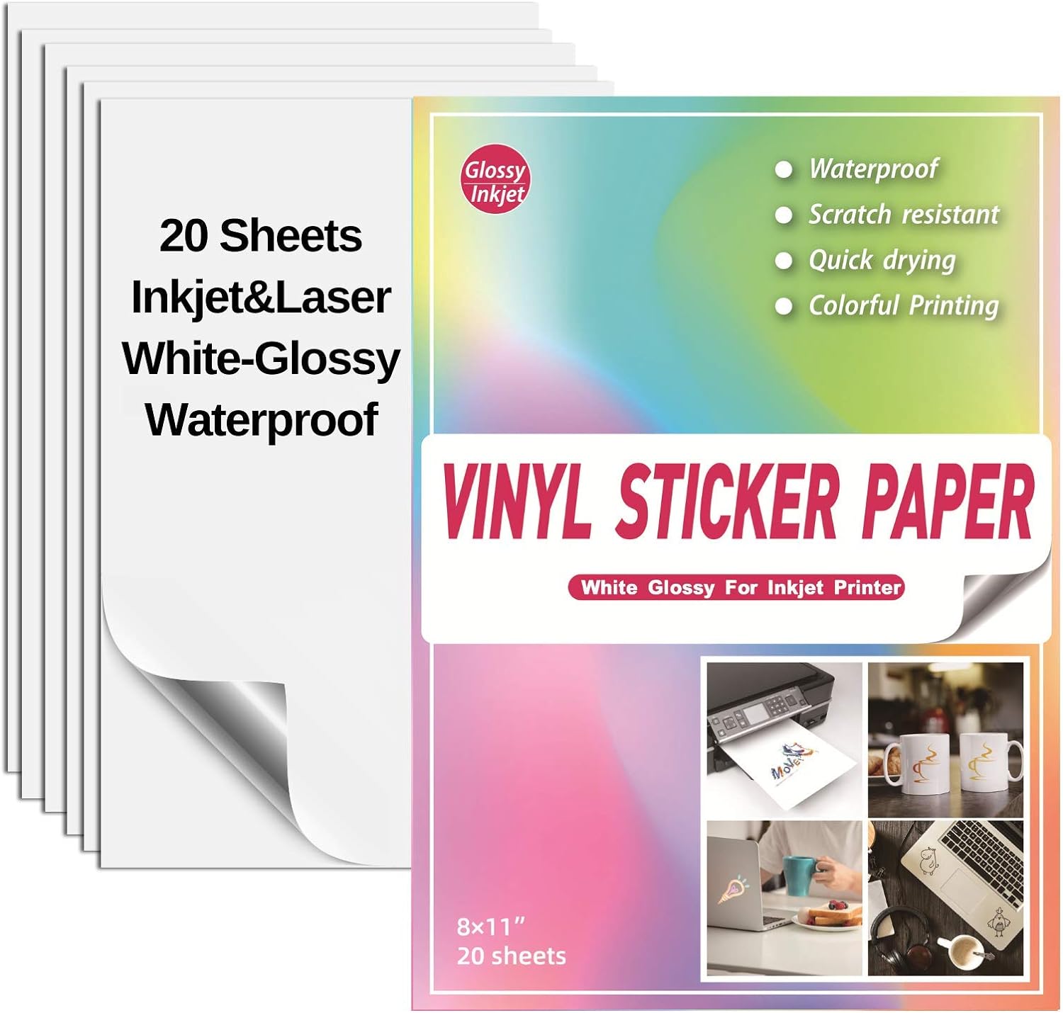 50 Sheets A4 Inkjet Waterproof Sticker Adhesive Glossy Photo Print Paper FAST 