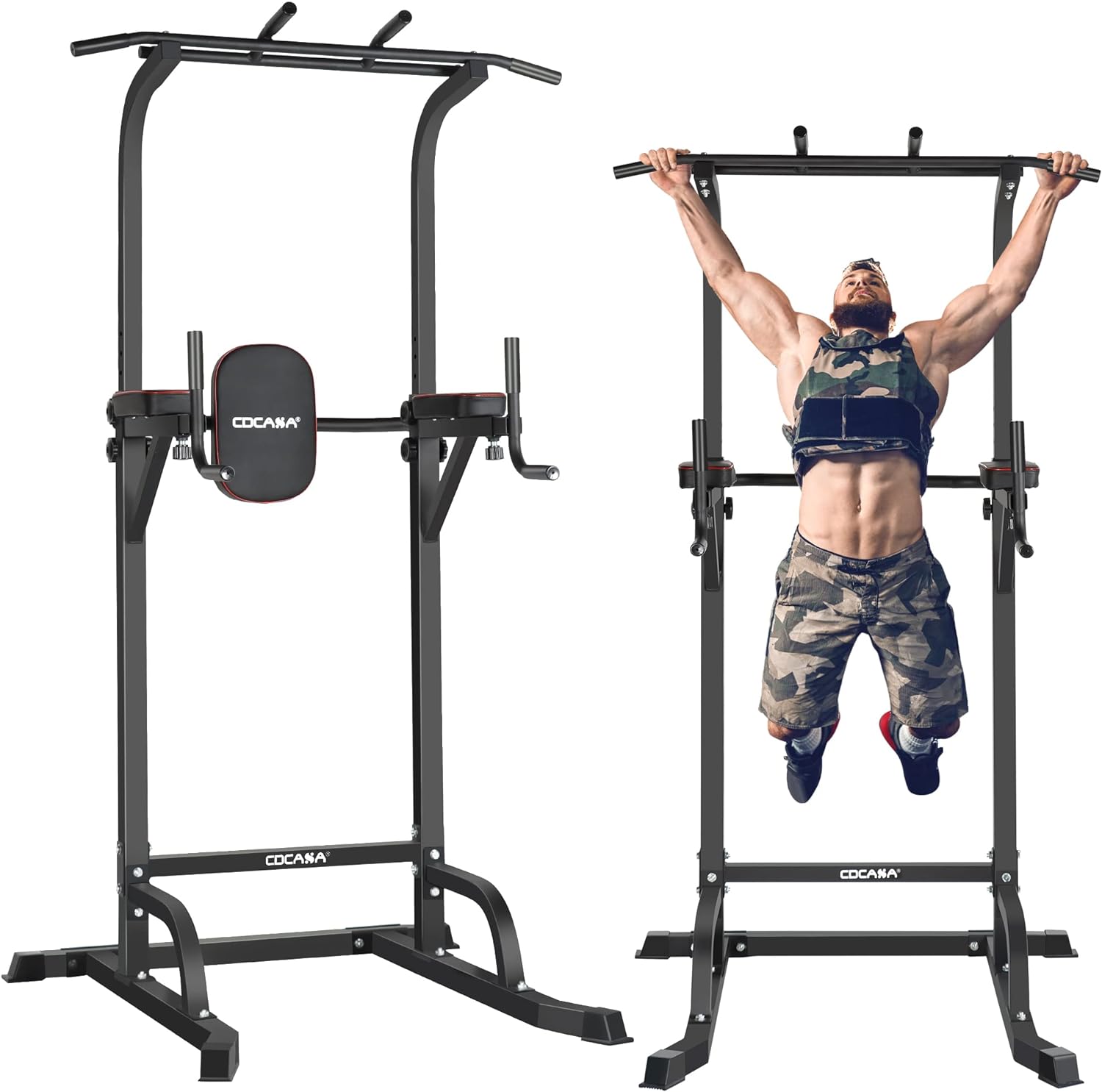 Pull Up Bar Power Stand Tower Chin Up Adjustable Dip Station Fitness Home Gym US 