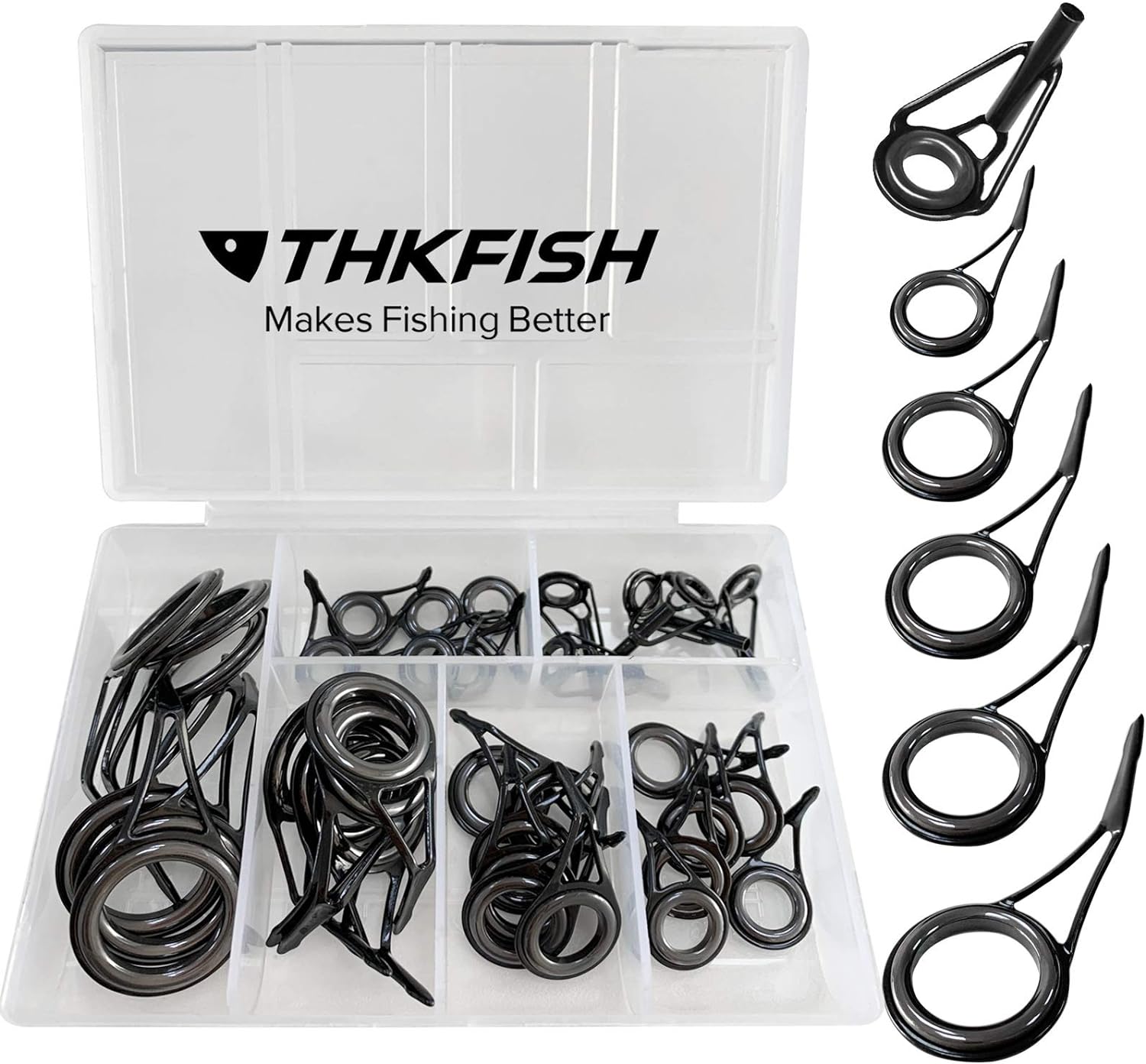 75Pcs Ceramic 10 Sizes Line Repair Kit Set Fishing Rod Guide Tips Top Eye Rings 