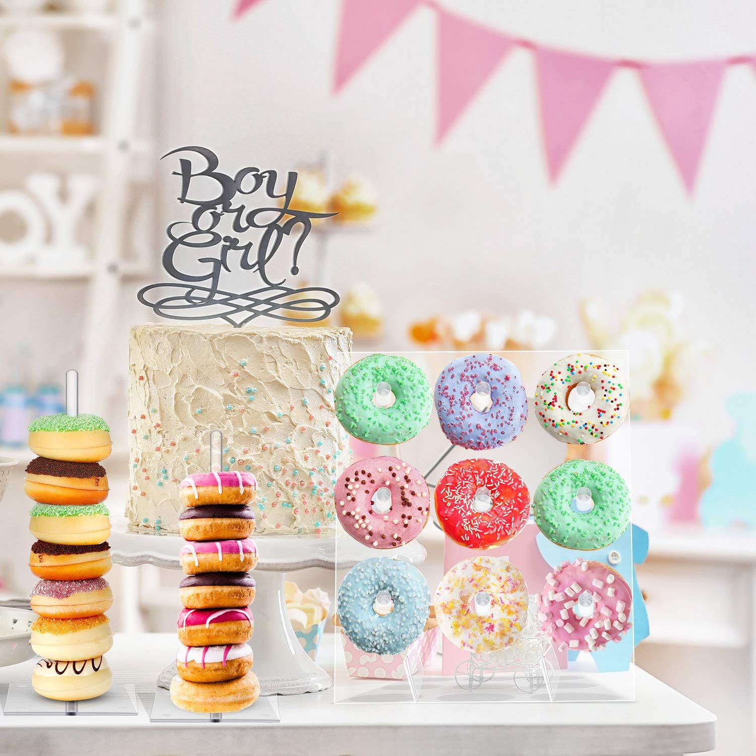 Frienda 4 Pieces Acrylic Donut Stands Clear Bagels Holder Doughnut Dessert Stand Table for Wedding Birthday Party