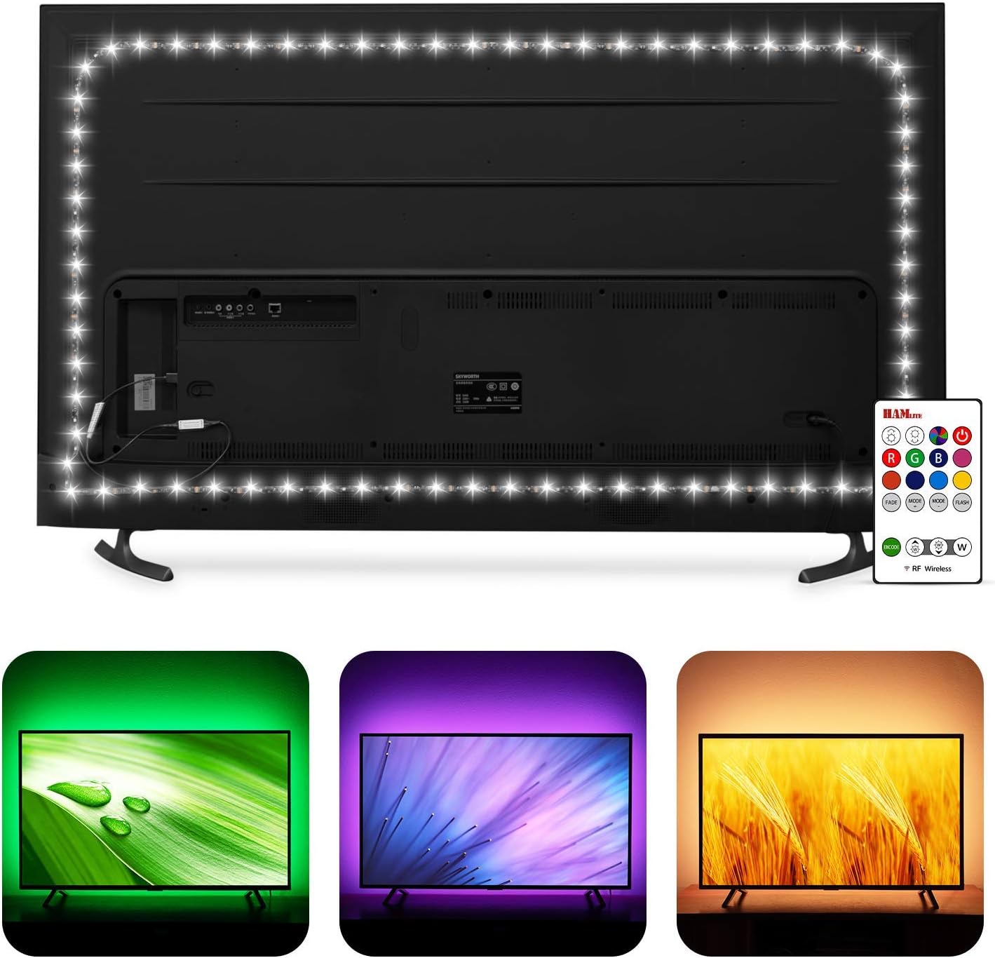TV LED Strip Lights 60 to 70 inch 14.8ft w/ IR Remote Multi Color USB Backlight 