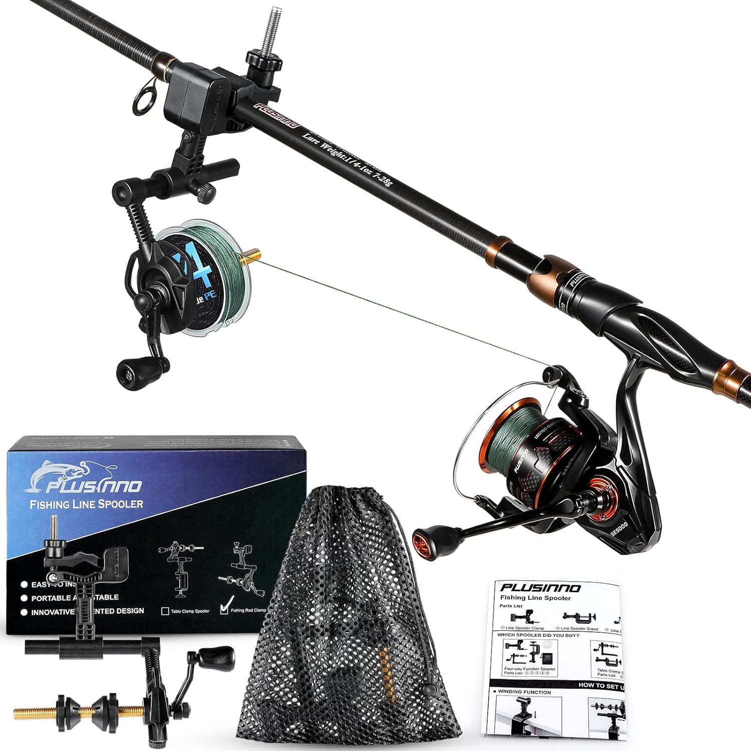 Fishing line Spooling Station Versatile for Both Thick & Thin Rods Cast Reel Without Line Twist PLUSINNO Fishing Line Spooler with Unwinding Function Works with Spinning Reel