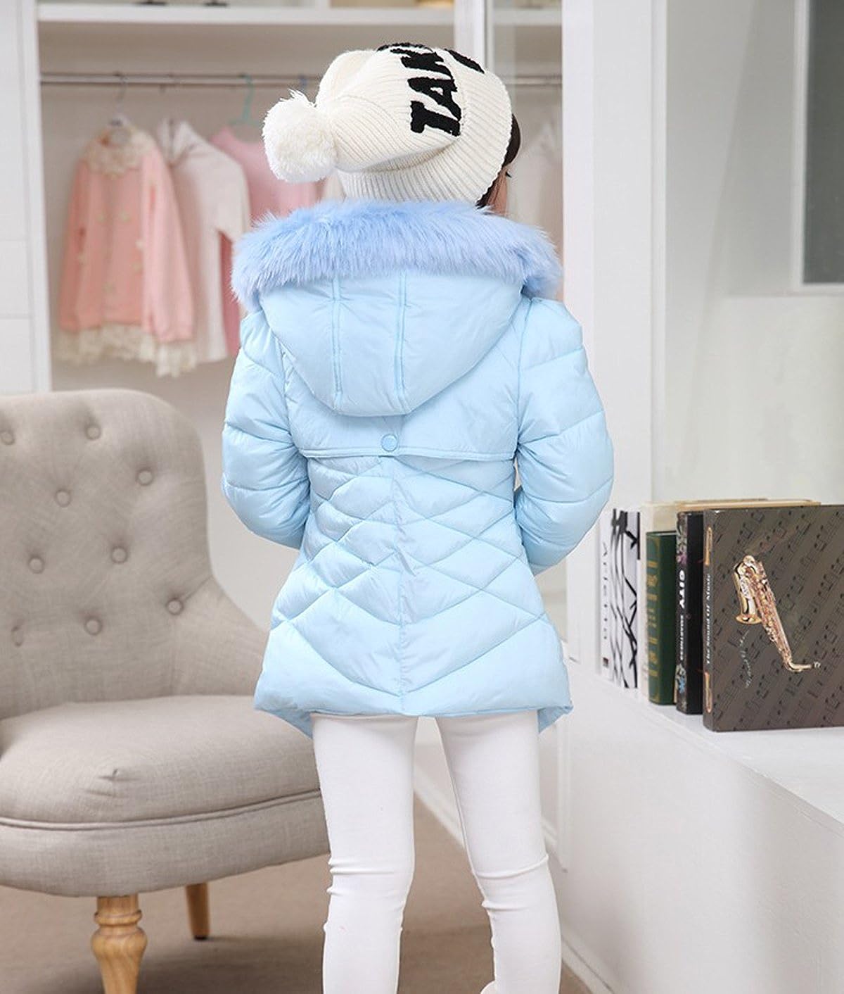 Child Kids Girls Winter Warm Jackets Coat Snowsuit Hooded Windbreaker Outwear with Soft Fur Hoodies for 3-12 Years Old