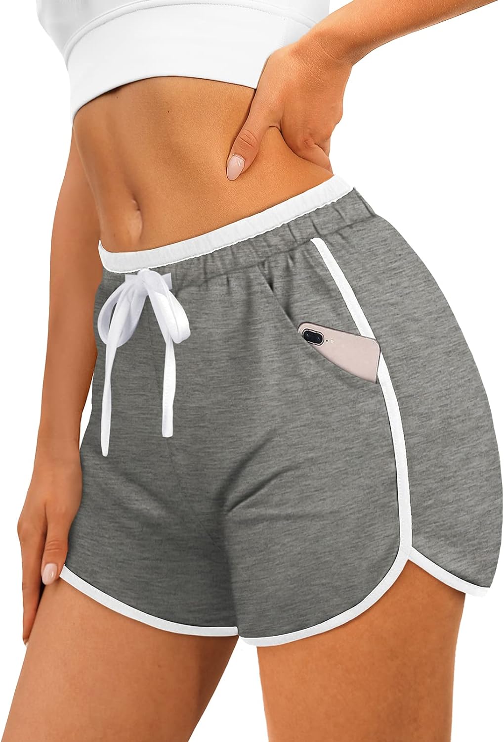 OFEEFAN Womens Athletic Shorts Running Dolphin Shorts with Pockets and Drawstring