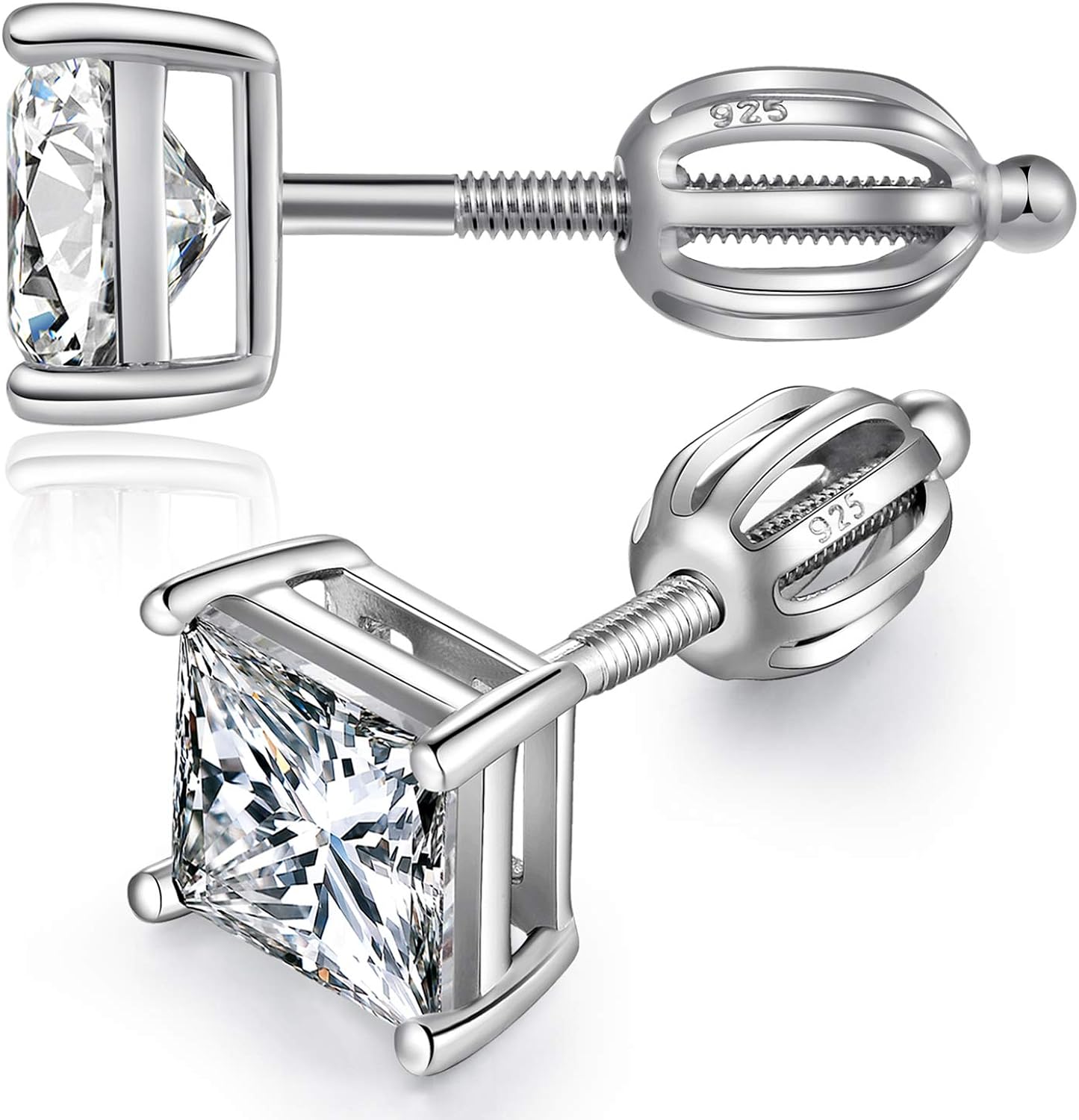 925 Sterling Silver Round Diamond Post Stud Earrings 