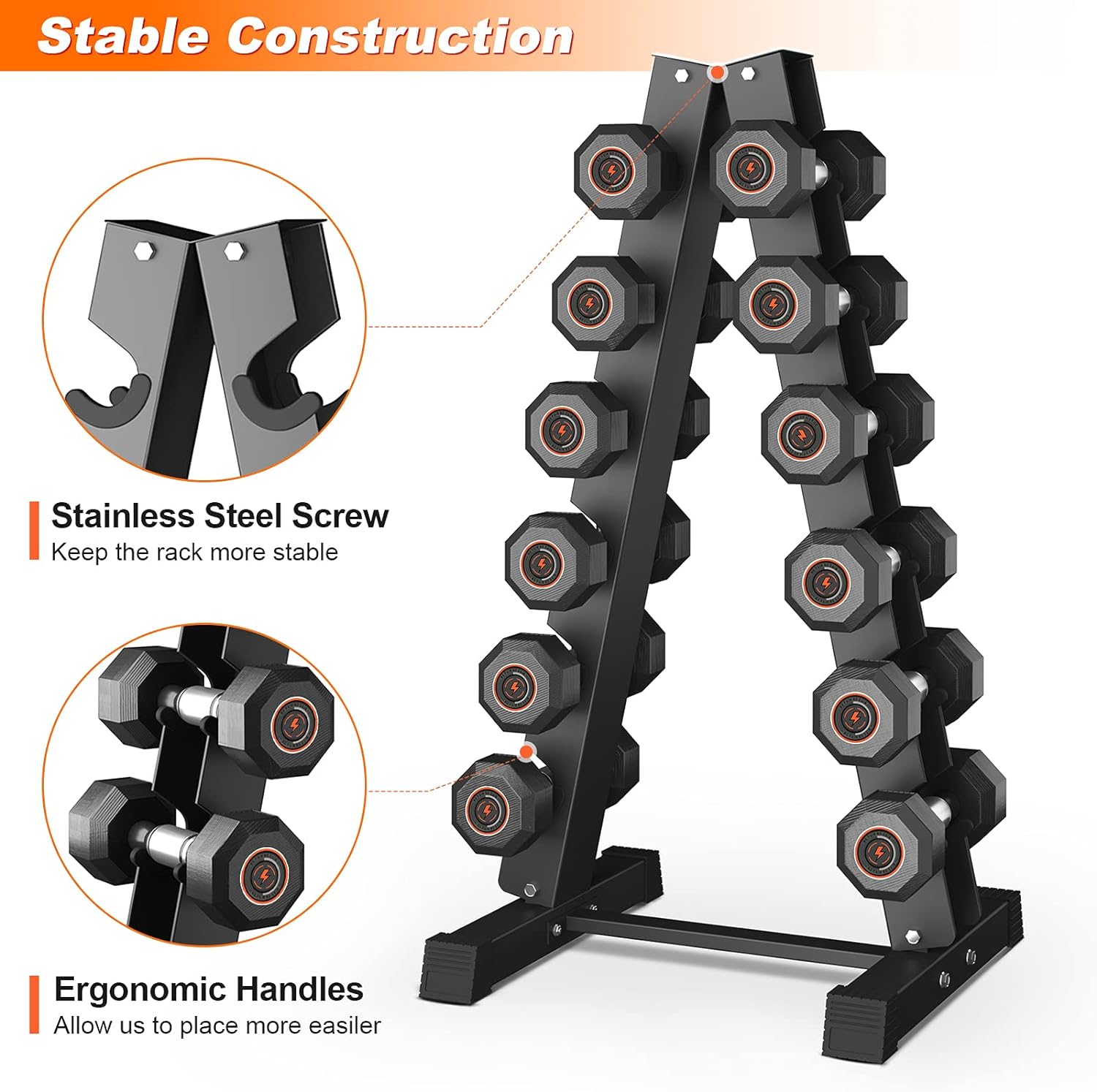 440lbs Capacity 5 Tier A-Frame Steel Dumbbell Rack Dumbbell Rack Stand Only Heavy Duty Weight Rack Stand Dumbbell Holder for Home Gym