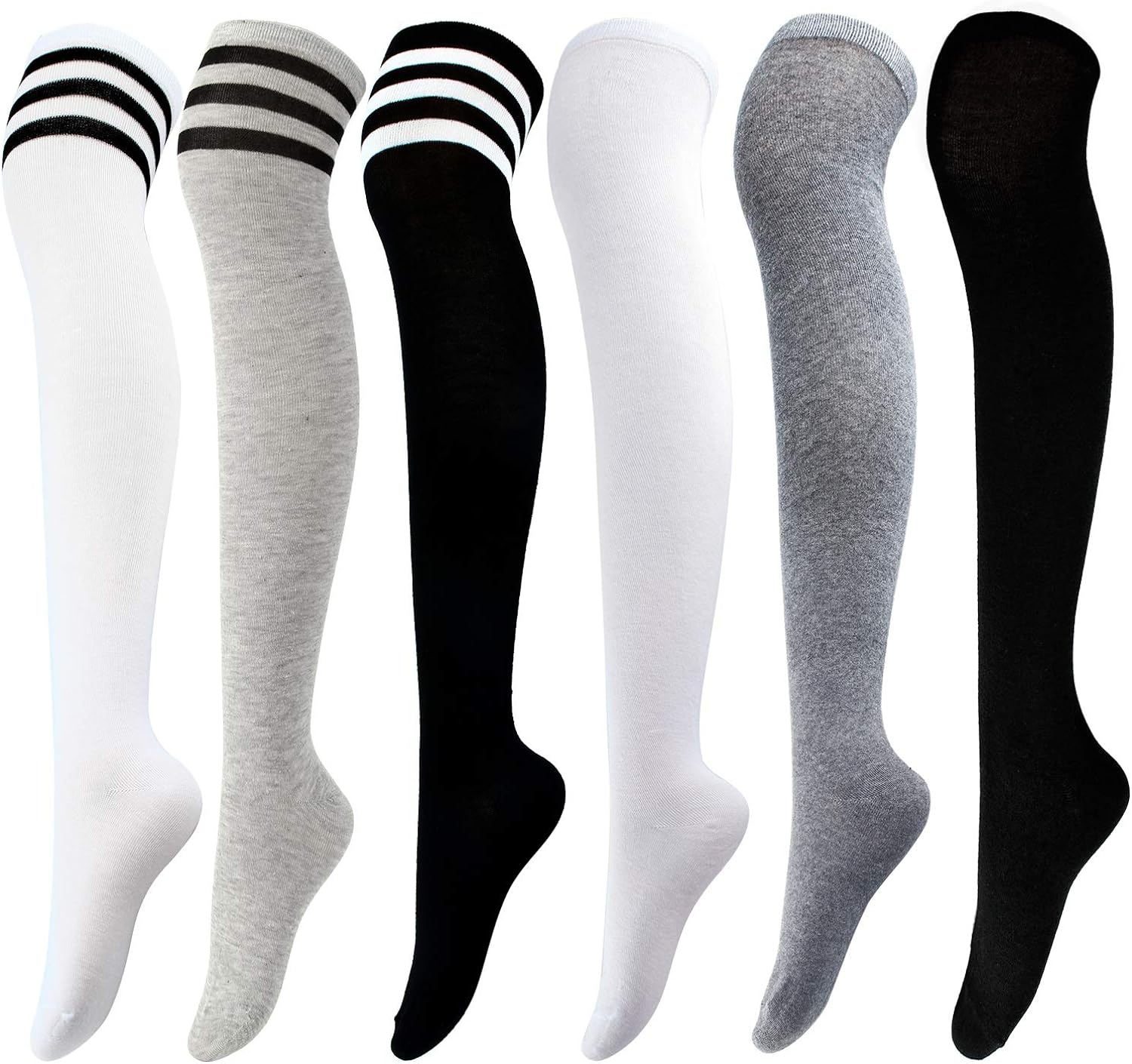 Aneco 6 Pairs Over Knee Thigh Socks Knee-High Warm Stocking Women Boot Sock Leg Warmer High Socks for Daily Wear Cosplay