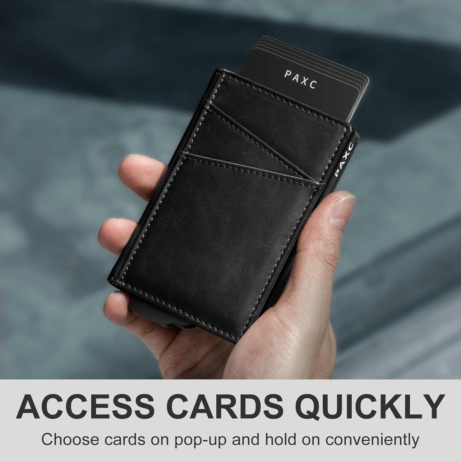 PAXC Credit Card Holder RFID Blocking Slim Leather Pop Up Wallet for Men Card Wallet Small Credit Card Wallet Holds 1-12 Cards and Banknote