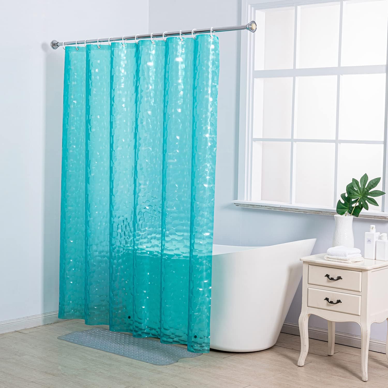 Waterproof Bath Curtain EVA Shower Liner Water Cube Effect Clear Ryhpez 3D Shower Curtain with Stainless Hooks 72x72 Inches
