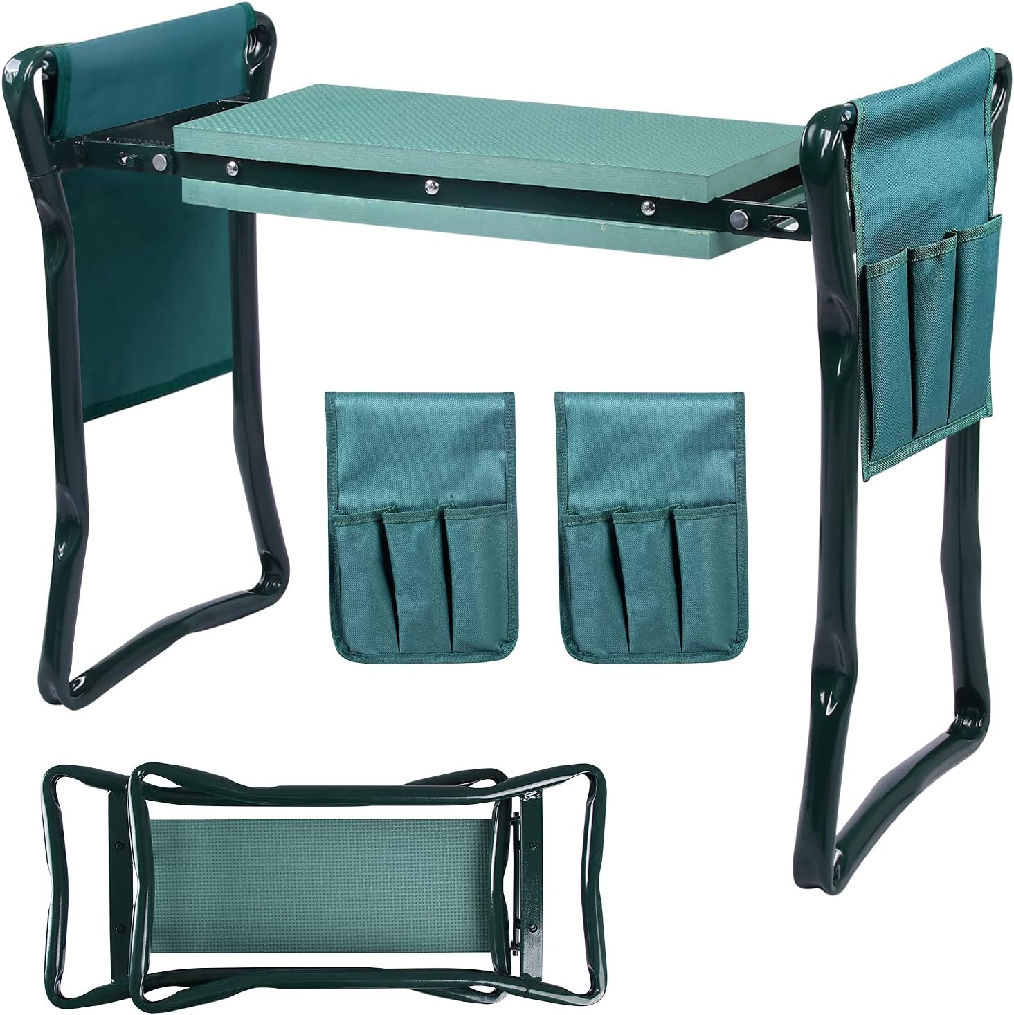 Garden Kneeler Seat Folding Portable Bench Kneeling Pad and Tool Pouch Outdoor 