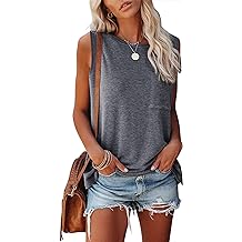 MIROL Women's Sleeveless Tank Tops Basic Loose Tunic T Shirts Batwing Sleeve Solid Color Casual Tee with Pocket
