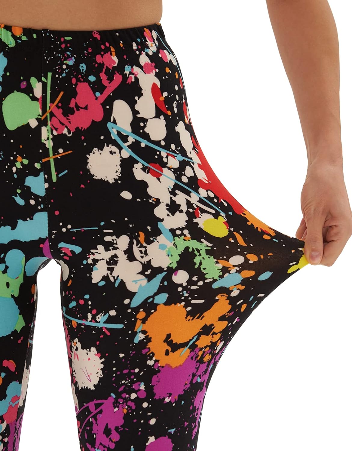 sissycos Women's Artistic Splash 80s Printed Cropped Capri Leggings Buttery Soft Tights 