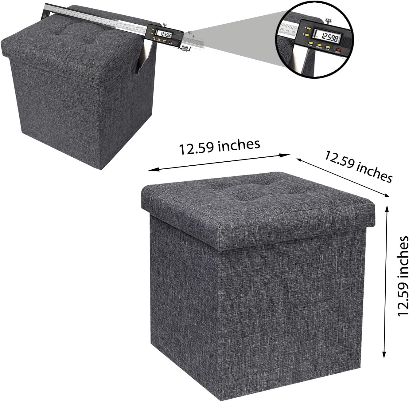 B FSOBEIIALEO Storage Ottoman Cube Linen Grey Toy Chest Folding Footrest Stool Seat 12.6X12.6X12.6