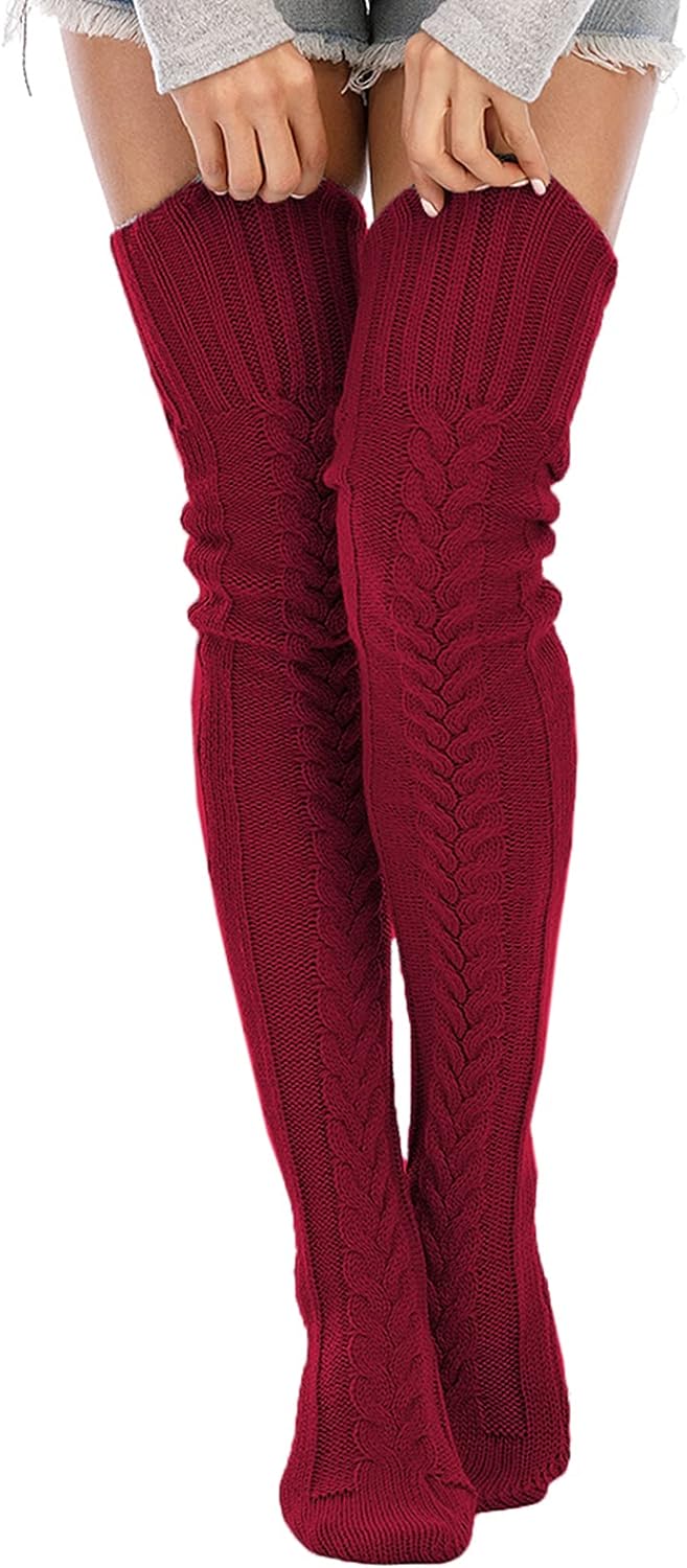 Leoparts Women's Cable Knitted Thigh High Boot Socks Extra Long Winter Stockings Over Knee Leg Warmers 