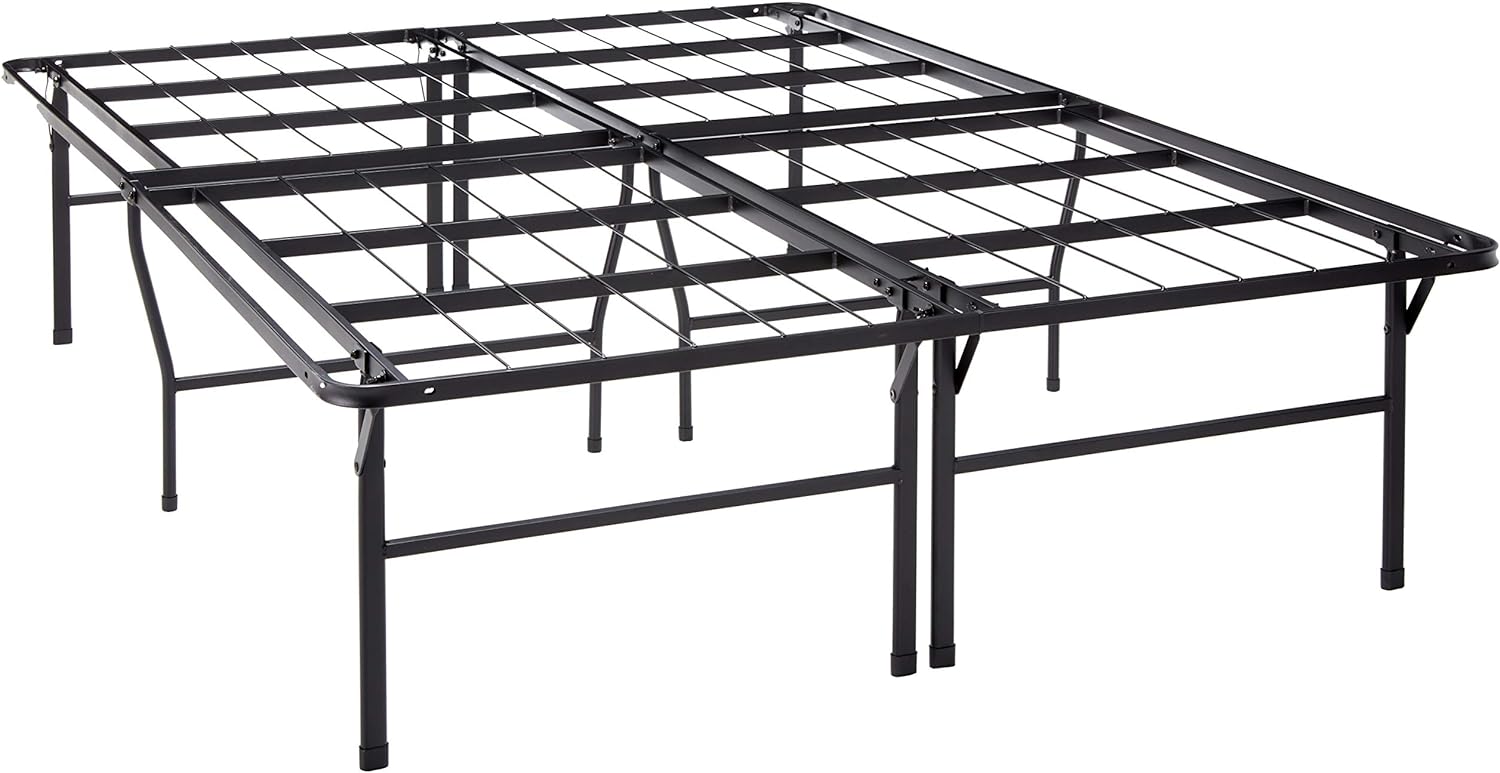 18 inch Foldable Bed Frame Metal Platform Base Box Spring Replacement Steel Slat 