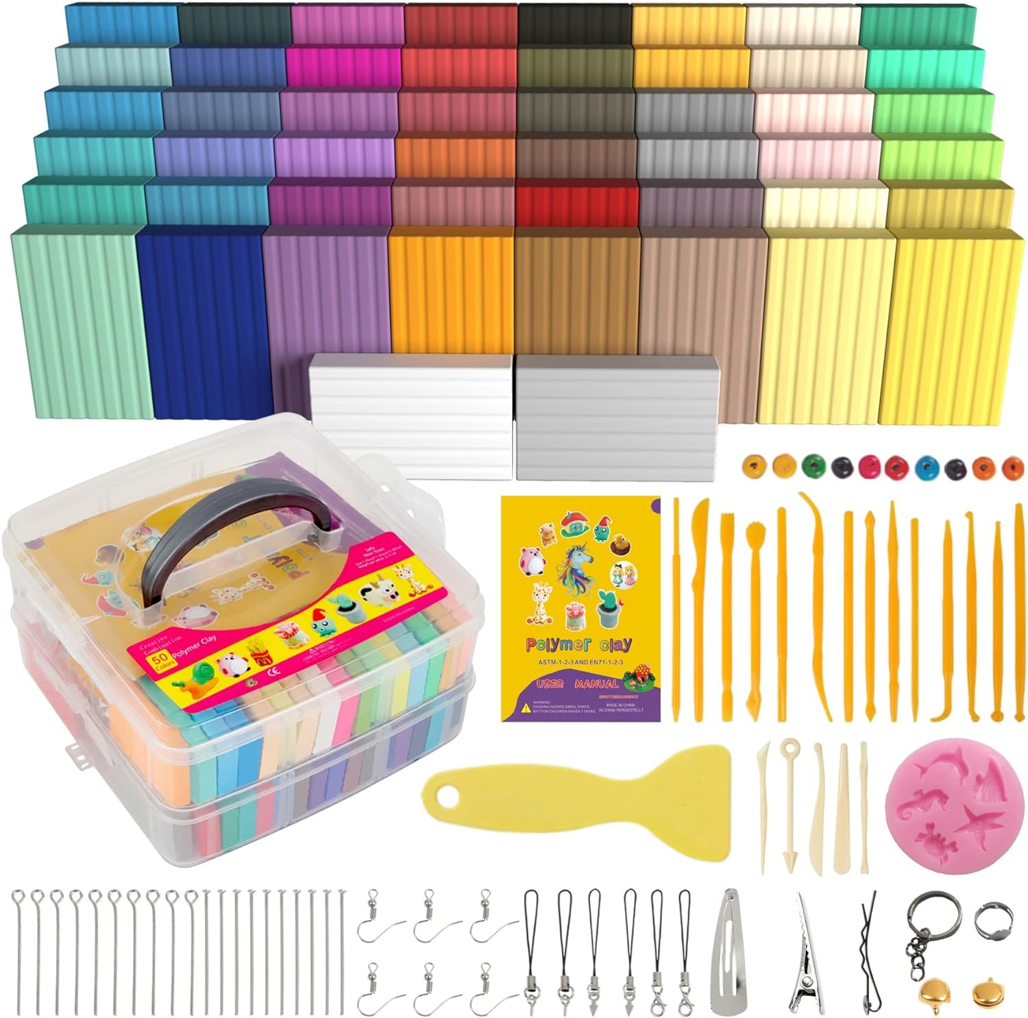 Non-Toxic,Ideal DIY Craft Gifts for Kids Modeling Polymer Clay Kit,50 Colors Ultra Soft & Stretchable Baking Magic Clay with Tools Accessories,Non-Stick