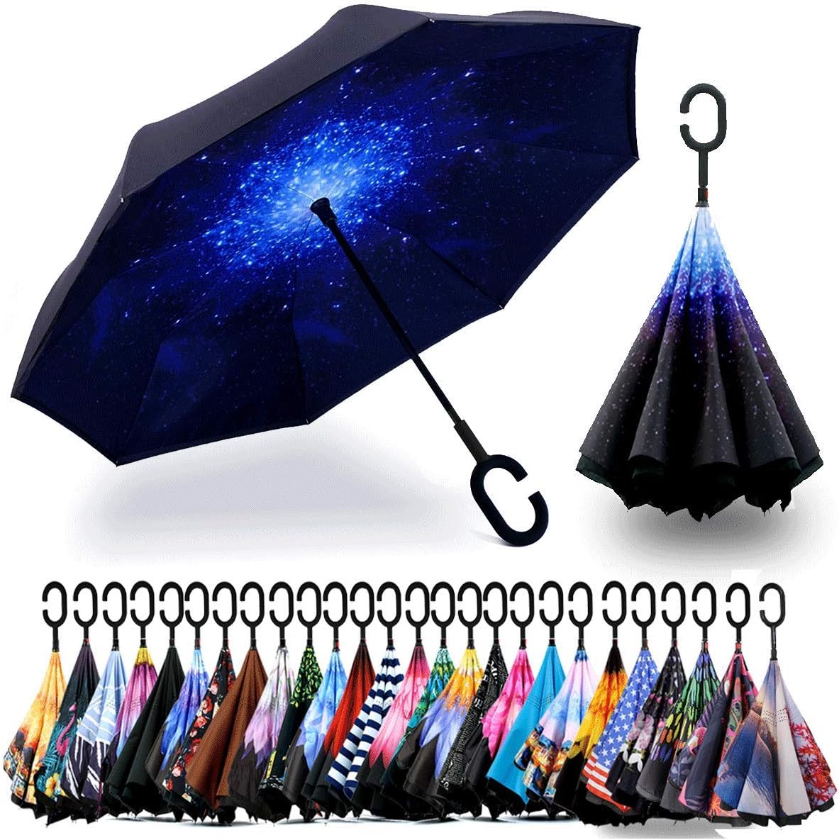 Inverted Umbrella Windproof Reverse Double Layer with C-shaped Hands~USA Seller 