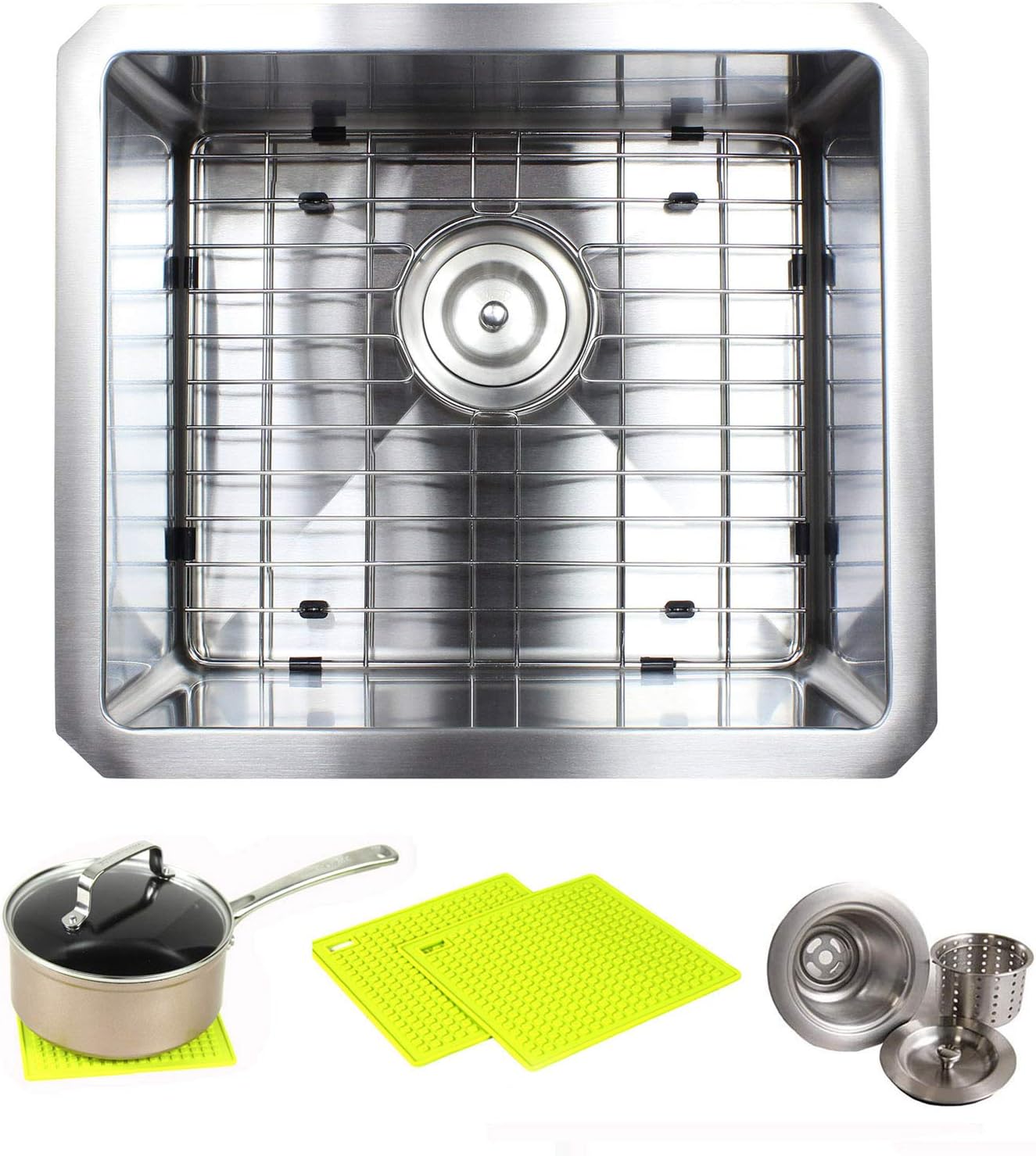 Premium 25 Inch Stainless Steel Kitchen Sink Package   25 Gauge Undermount  Single Bowl Basin   Complete Sink Pack Bonus Kitchen Accessories   Ideal ...