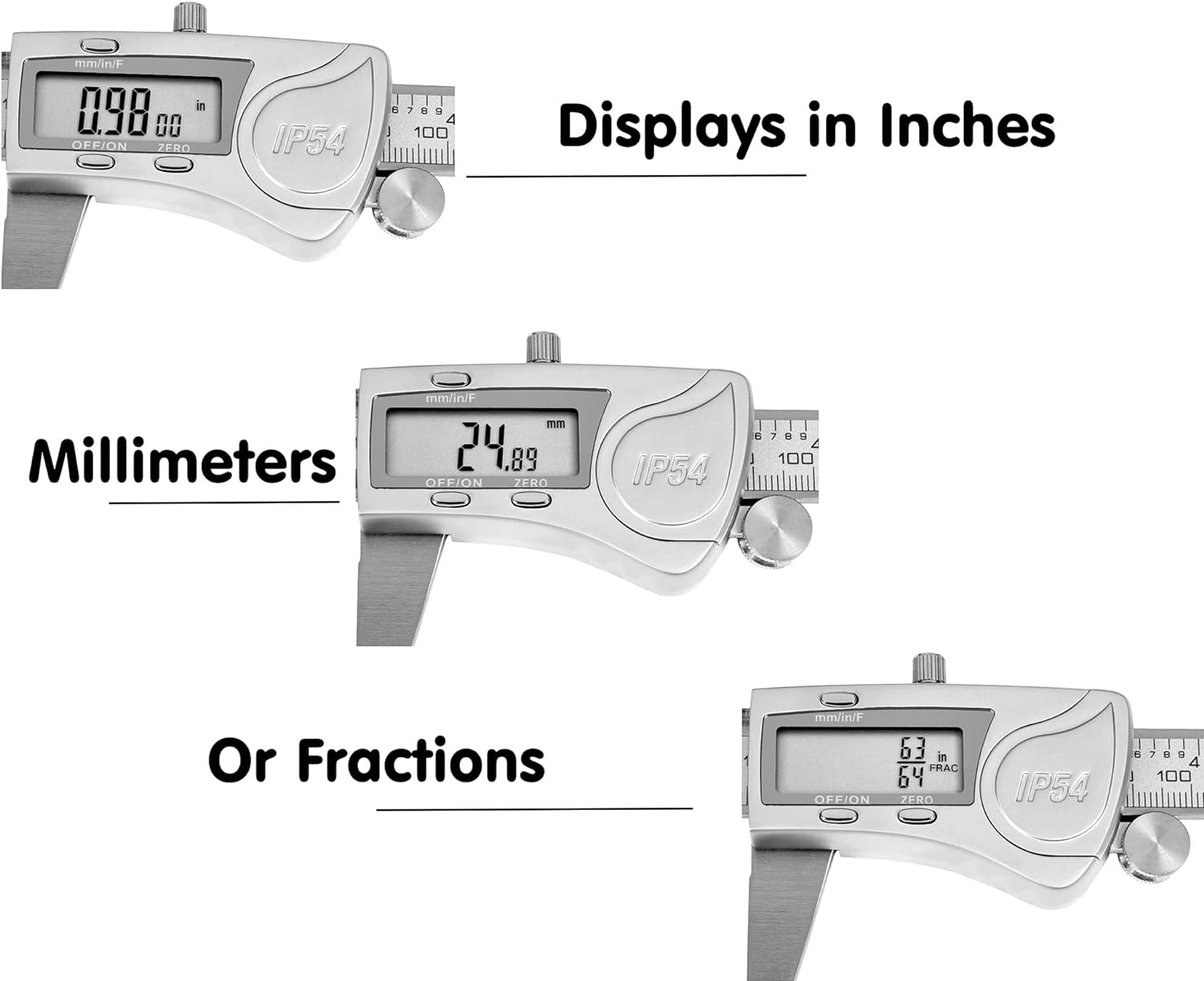 Digital Fractional Caliper Durable and Accurate,150mm Durable Stainless Steel Electronic Measuring Tool with Large Digital Display and Stainless-Steel Body