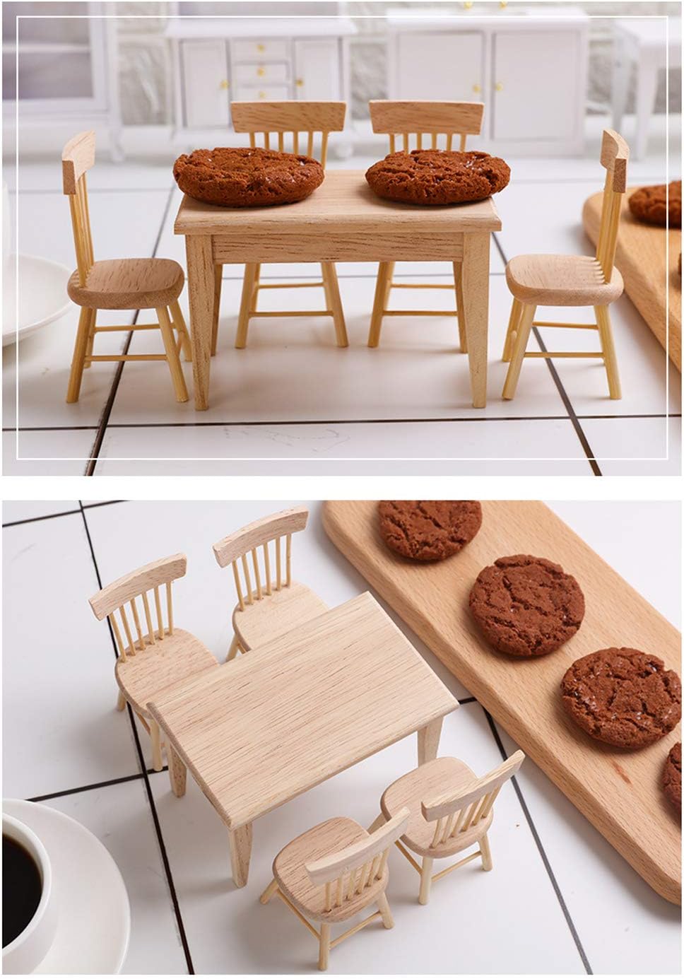 Z MAYABBO Wooden Dollhouse Furniture of Table & Chair 1/12 Scale Miniature Dollhouse Accessories of Dining Room Accessory