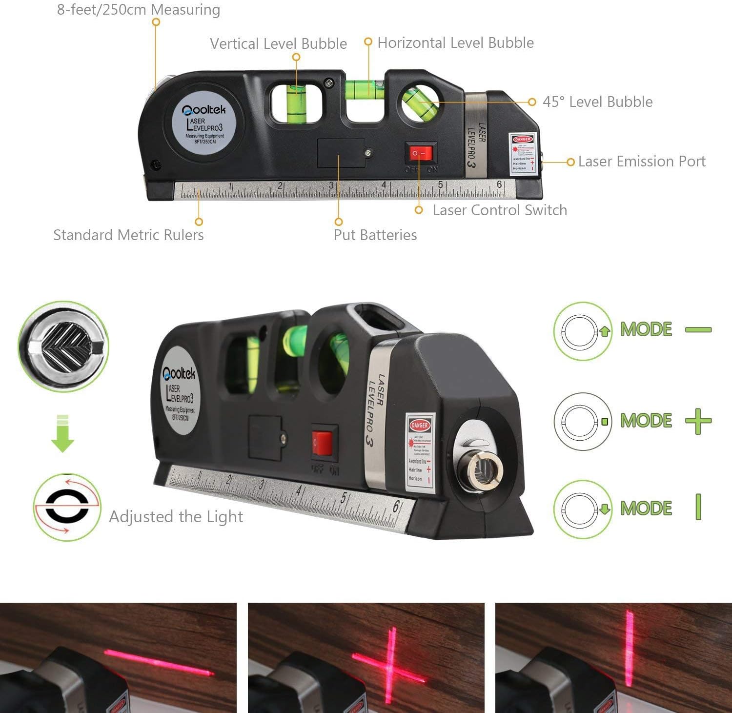 4 in 1 Infrared Laser Level Cross Line Laser Tape with 2.5m Measure Tape multif 