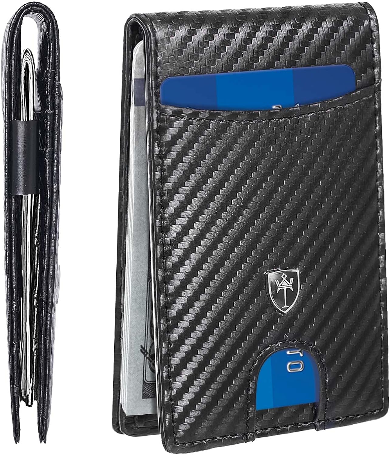 Minimalist Bifold Wallet Carbon Fiber Wallet with 15 Slots Credit Card Holder Wallet Gift Box RFID Blocking Mens Wallet Genuine Leather Airtag Wallet Men