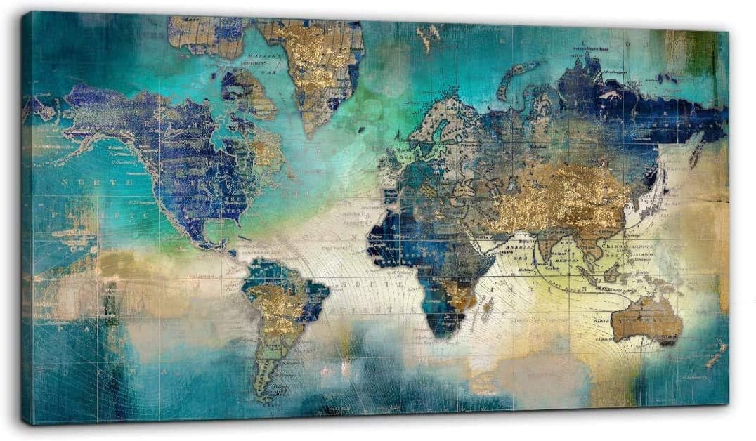 Large World Map Canvas Prints Wall Art For Living Room Office 30x60 Green Picture Artwork Decor Home Decoration In Stan B08x6trzgn - World Map Home Decor