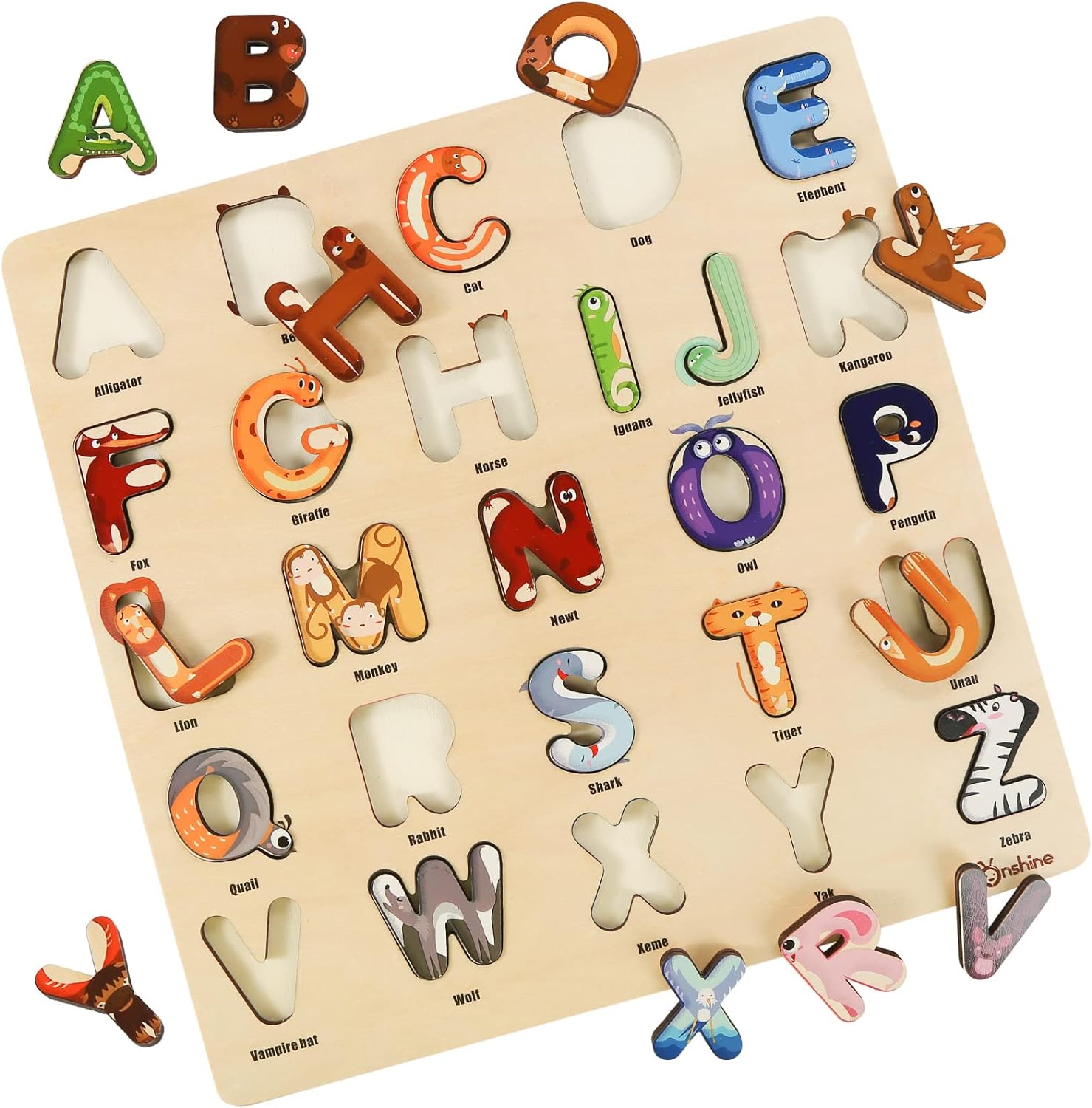 Wooden Alligator Jigsaw Puzzle Alphabet ABC 123 Numbers Toddler Learning Toy 