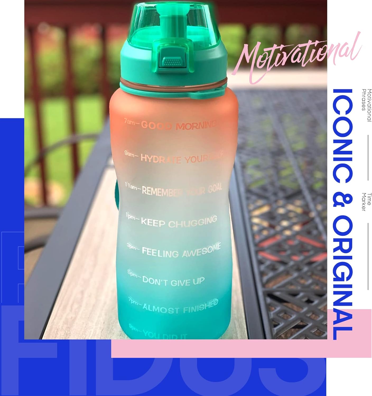 Half Gallon/64oz Motivational Water Bottle with Time Marker & Straw Leakproof 