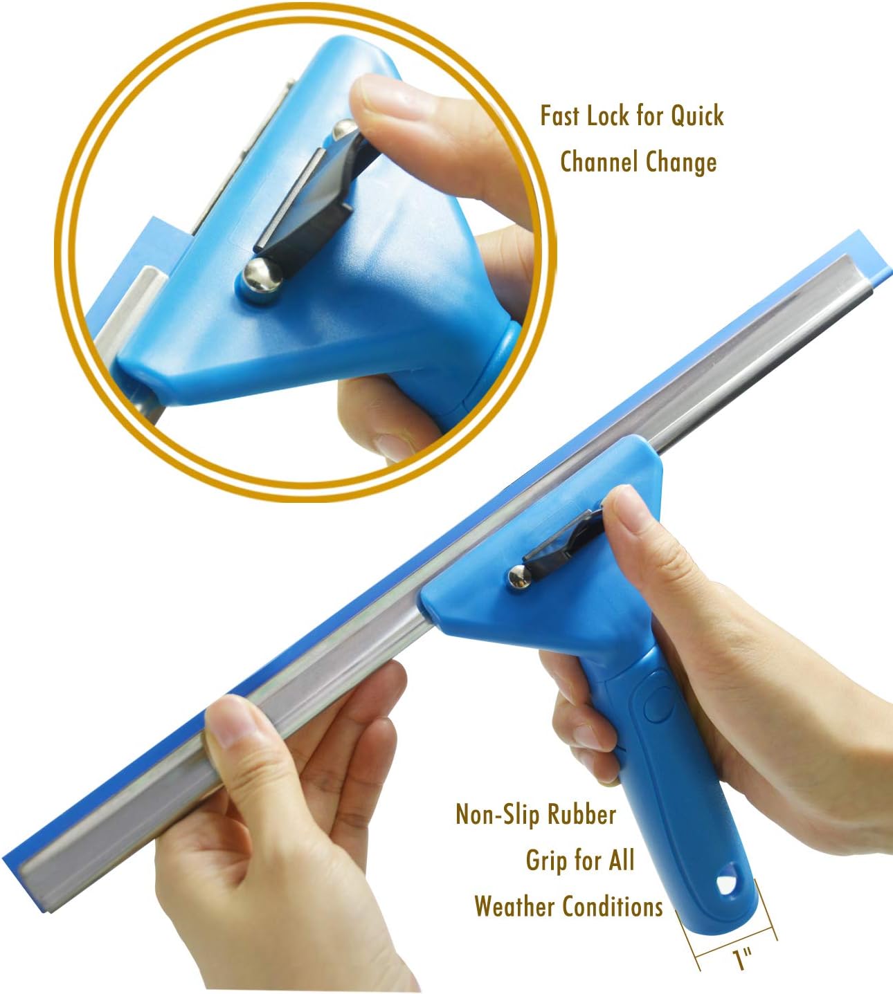Kitchen and Car-Blue Handle NEW POWER Window Squeegees,Rubber Glass Wiper Blades for Bath
