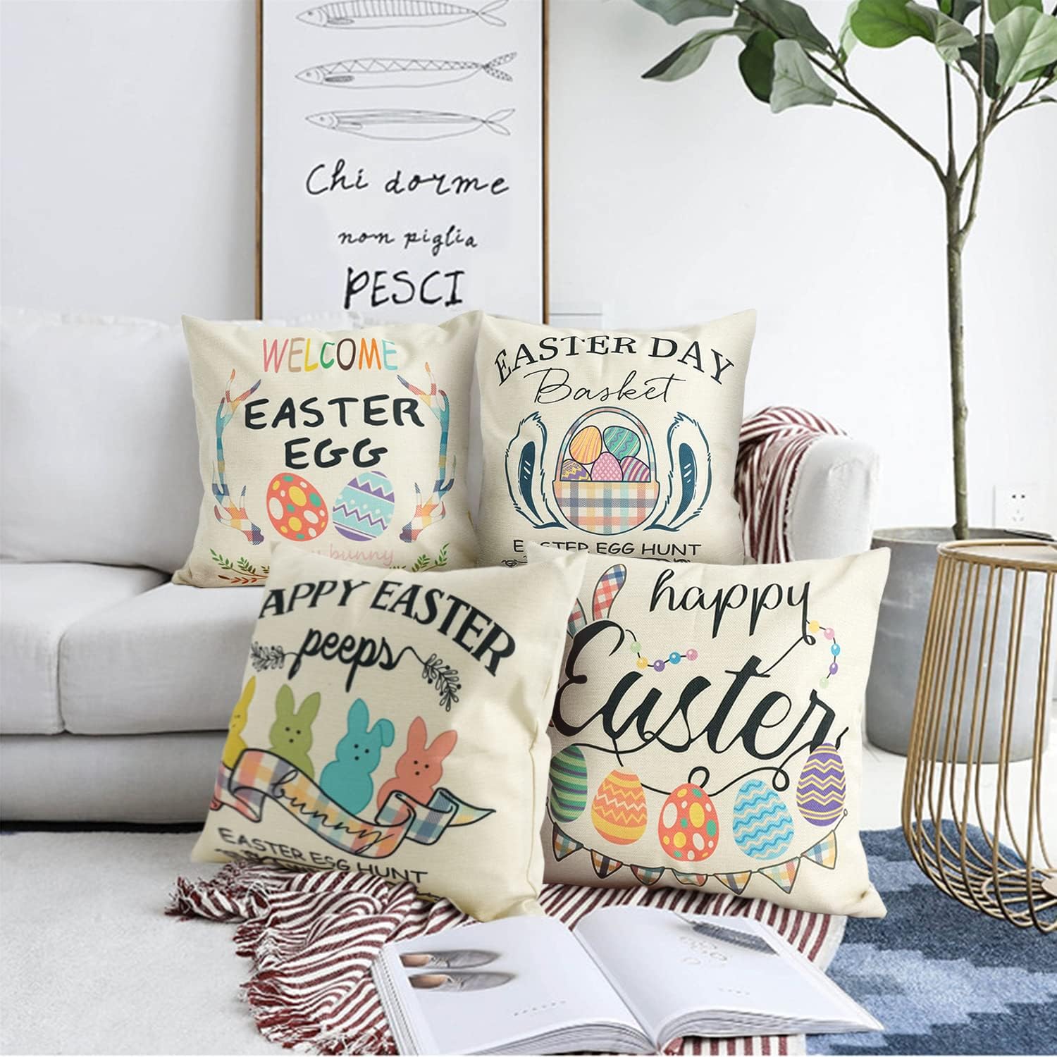 Happy Easter Bunny Egg Pillow Cover Sofa Cushion Cover Home Decor Pillow Case 