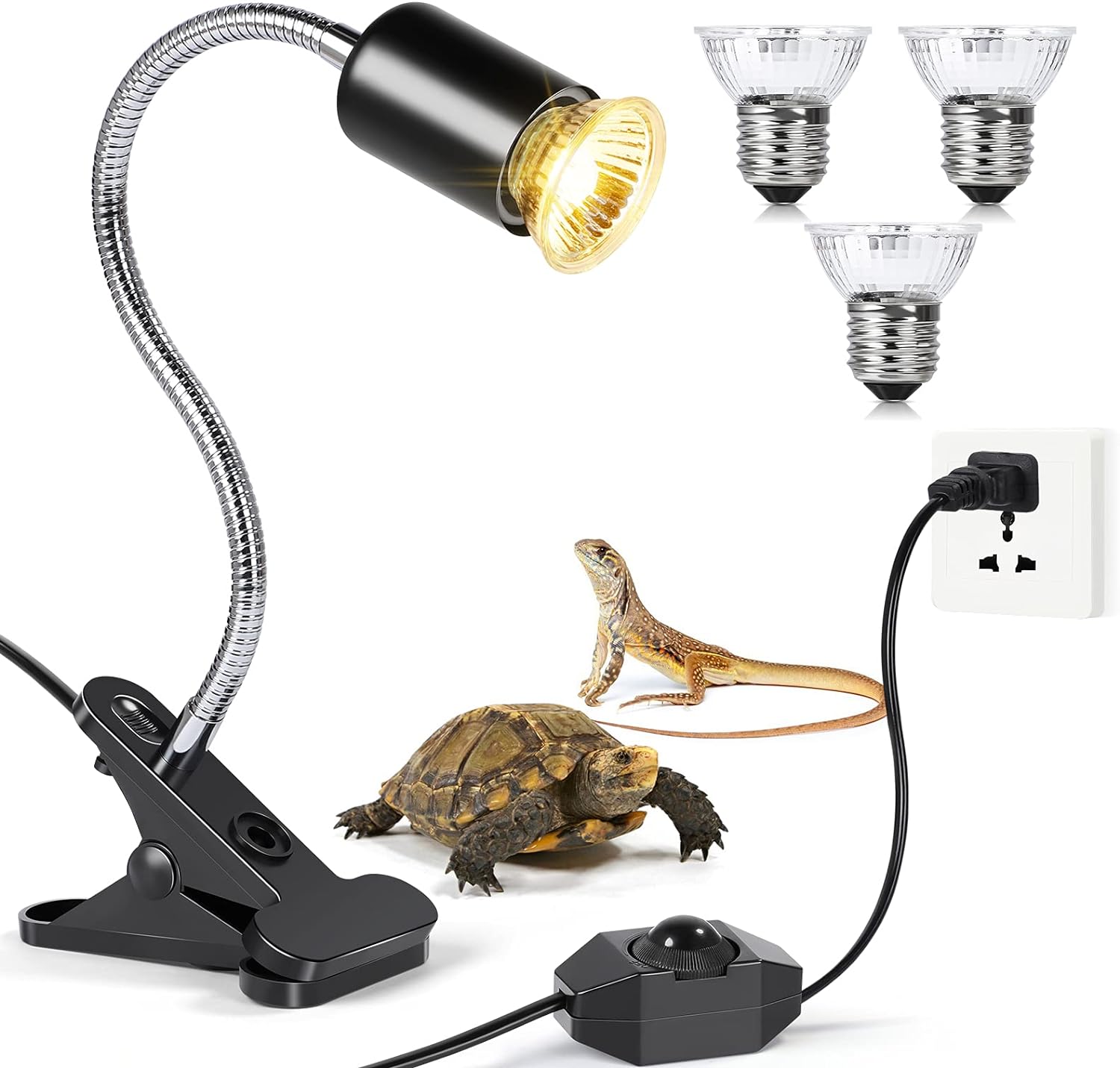 No Bulb Included US Plug 110V Reptile Clamp Lamp Fixture E27 UVA UVB Heat Light Bulb Holder Ceramic Socket Safety Cover for Reptile Terrarium Basking